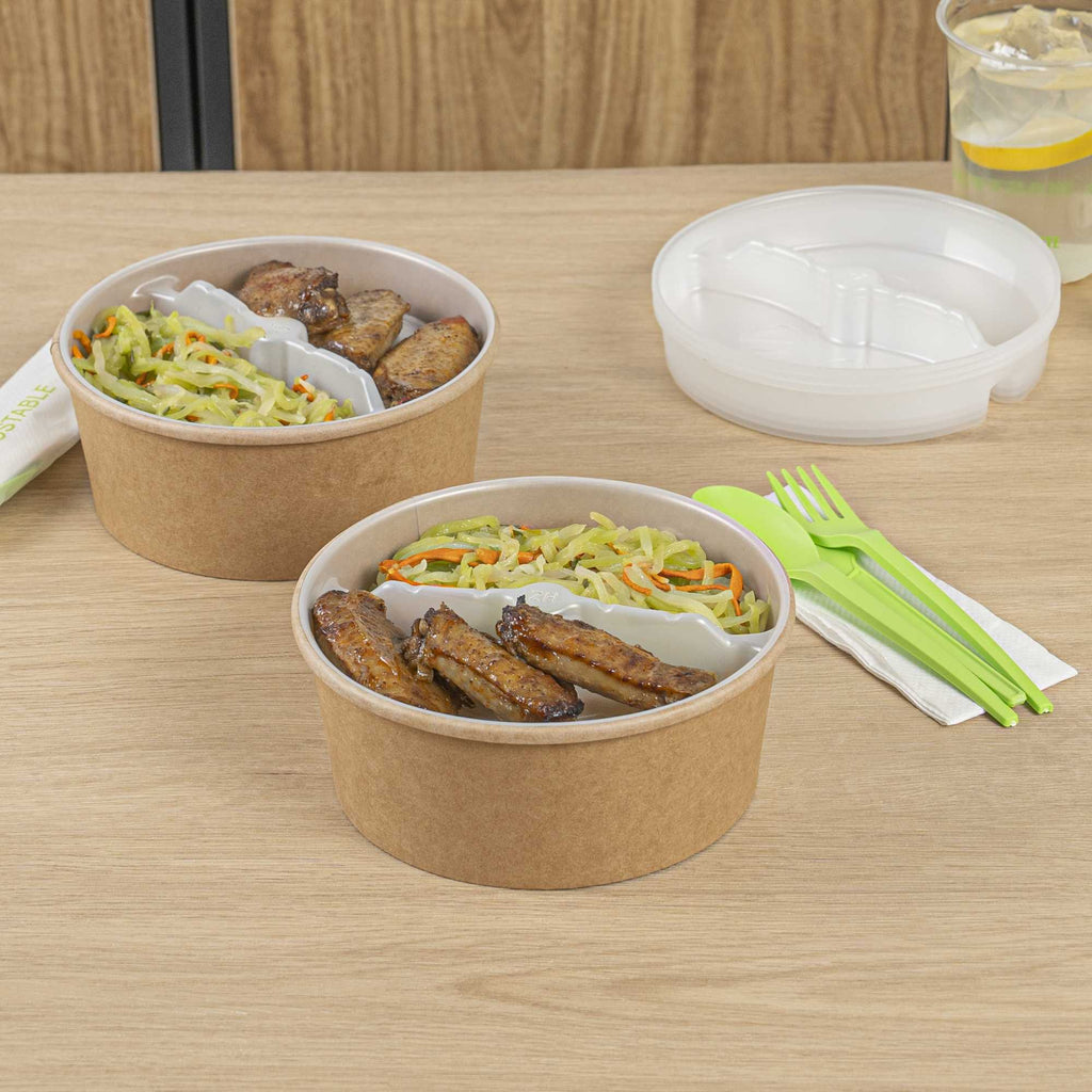Bio Tek 15 oz White Plastic 2-Compartment Insert Tray - Fits 17-45 oz Containers - 50 count box