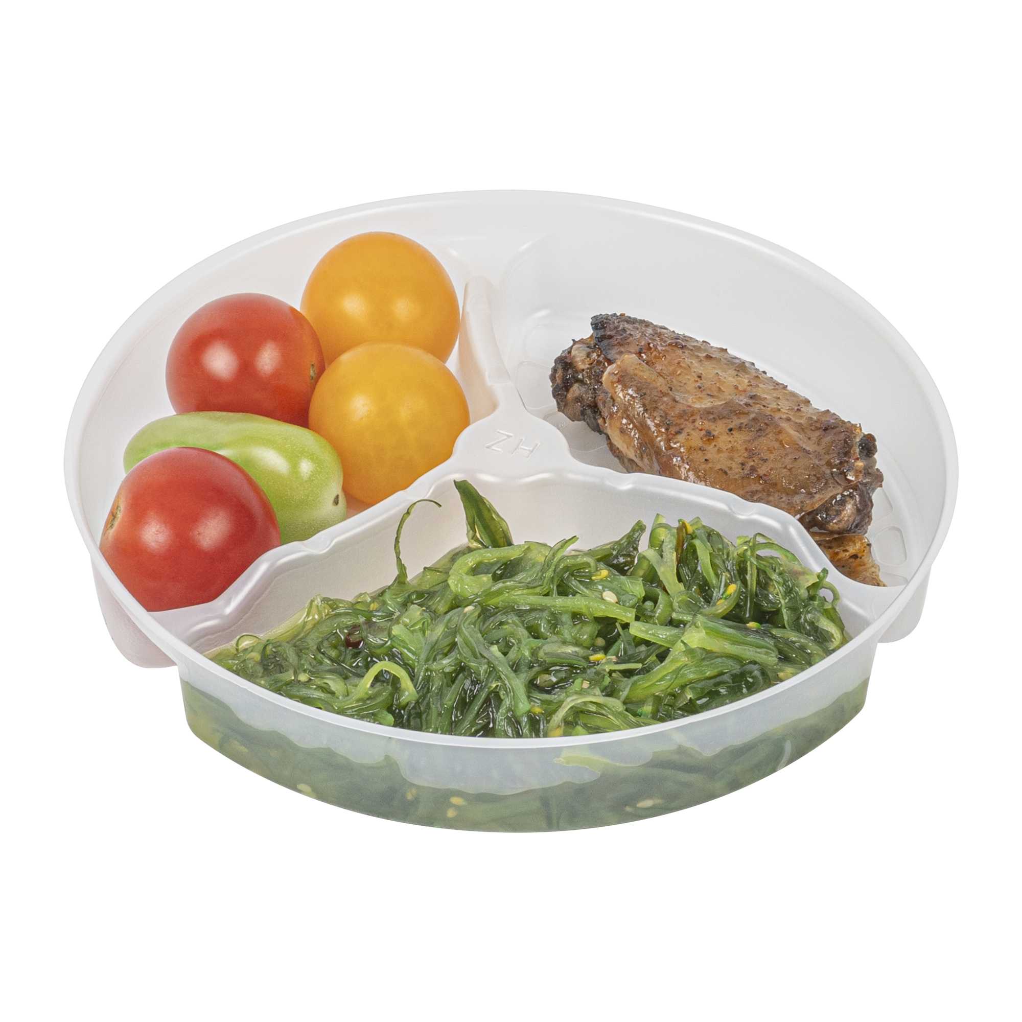 Bio Tek 15 oz White Plastic 3-Compartment Insert Tray - Fits 17-45 oz Containers - 50 count box