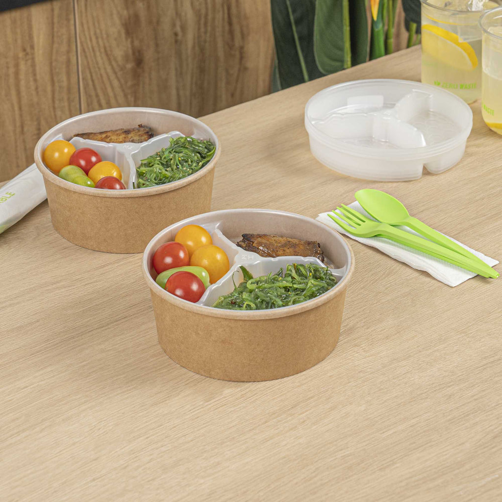 Bio Tek 15 oz White Plastic 3-Compartment Insert Tray - Fits 17-45 oz Containers - 50 count box