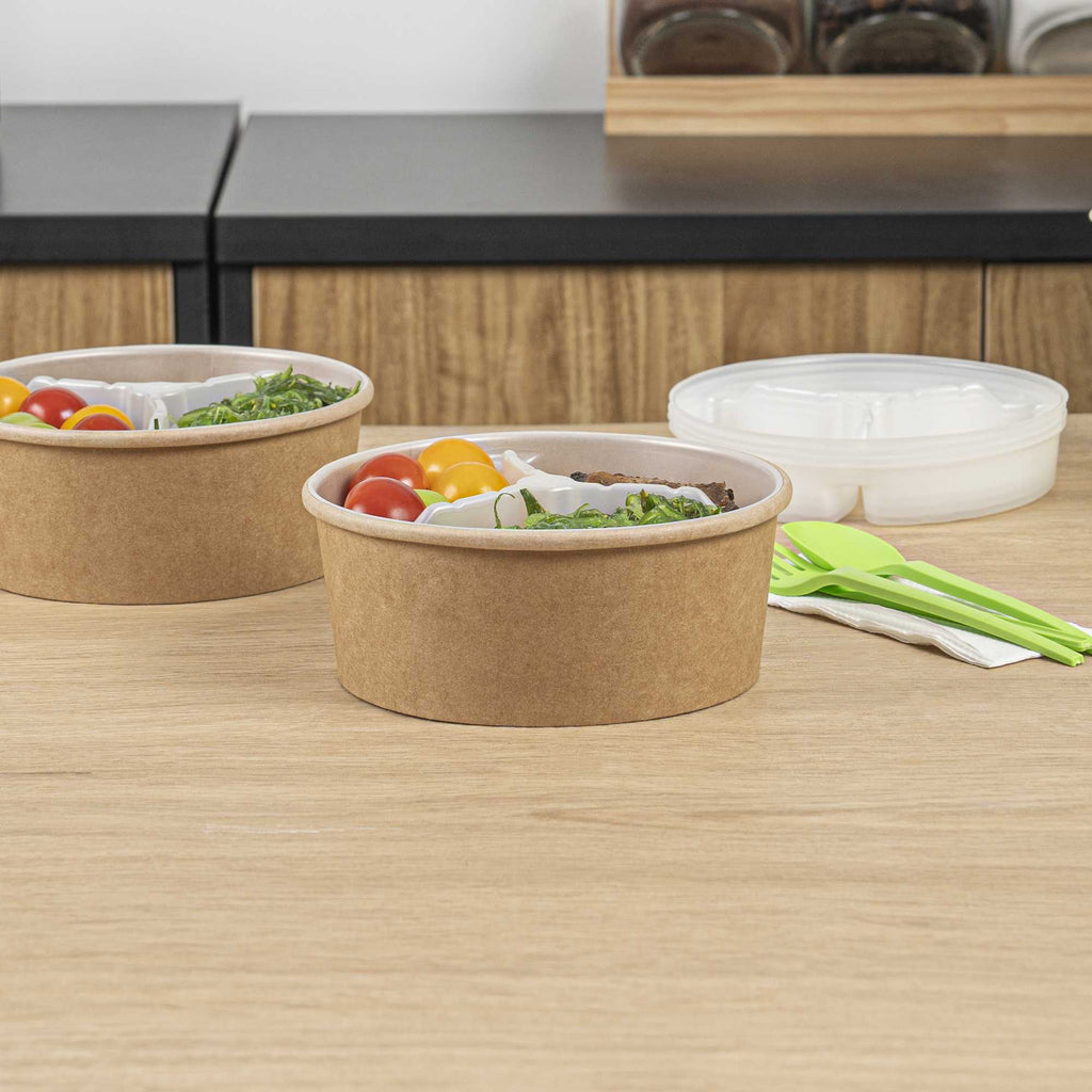 Bio Tek 15 oz White Plastic 3-Compartment Insert Tray - Fits 17-45 oz Containers - 200 count box