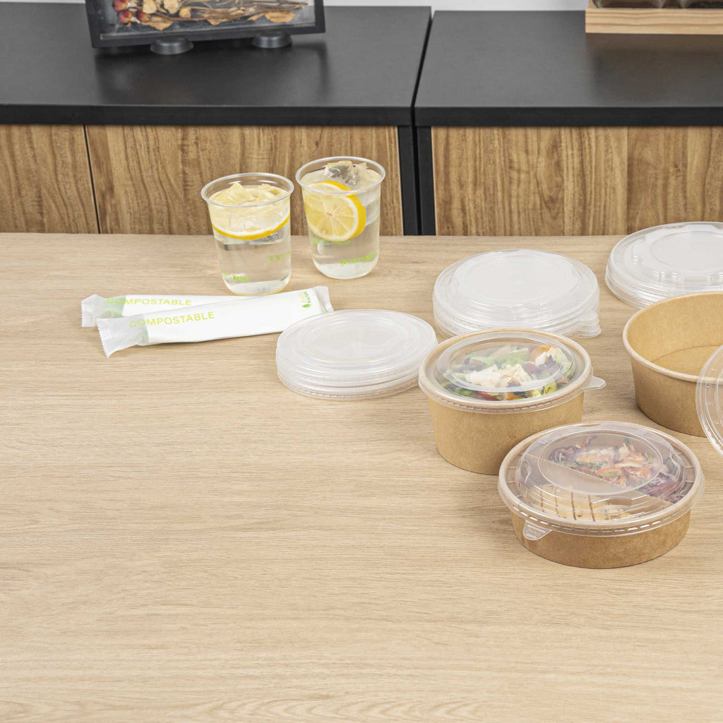Bio Tek Clear Plastic Take Out Container Lid - Fits 17, 25, 33 and 34 oz Containers - 50 count box