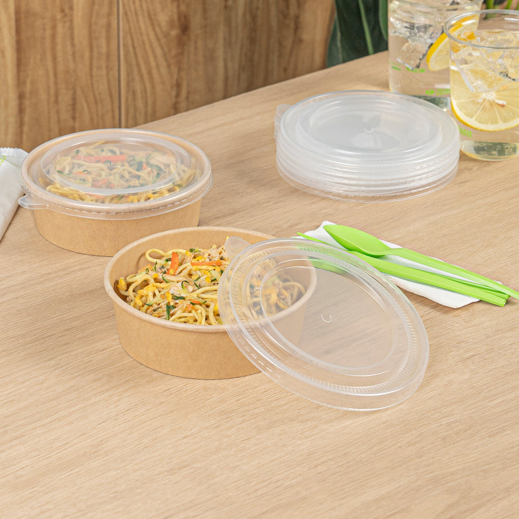 Bio Tek Clear Plastic Take Out Container Lid - Fits 17, 25, 33 and 34 oz Containers - 200 count box