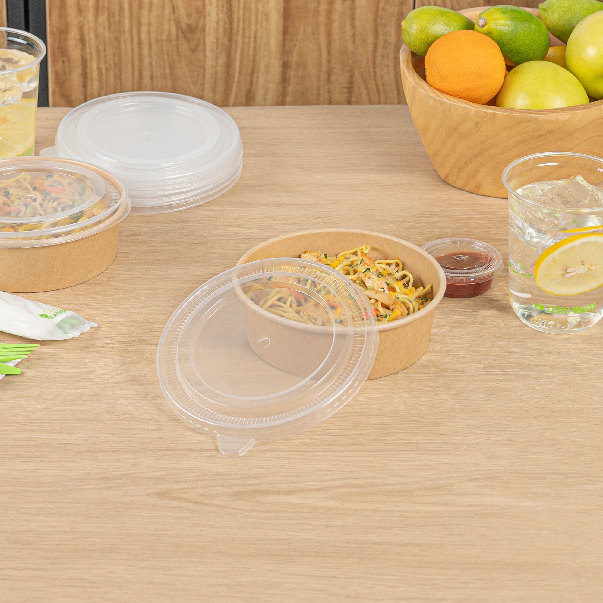 Bio Tek Clear Plastic Take Out Container Lid - Fits 17, 25, 33 and 34 oz Containers - 200 count box