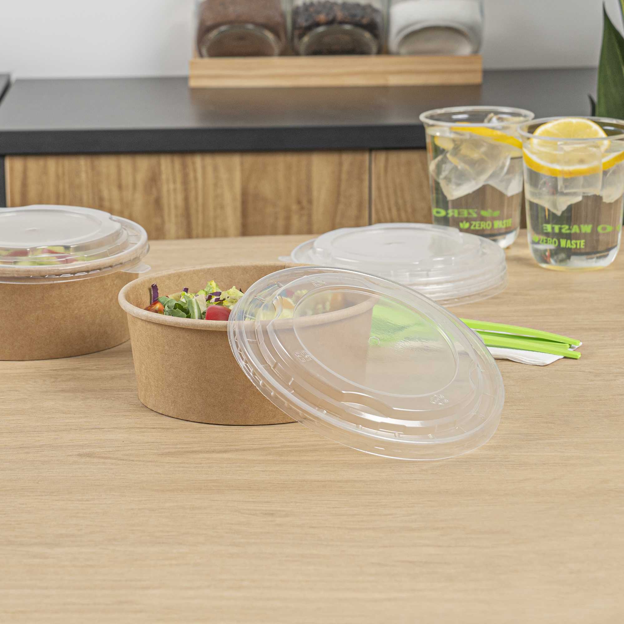 Bio Tek Clear Plastic Take Out Container Lid - Fits 22, 34, 37 and 42 oz Containers - 50 count box