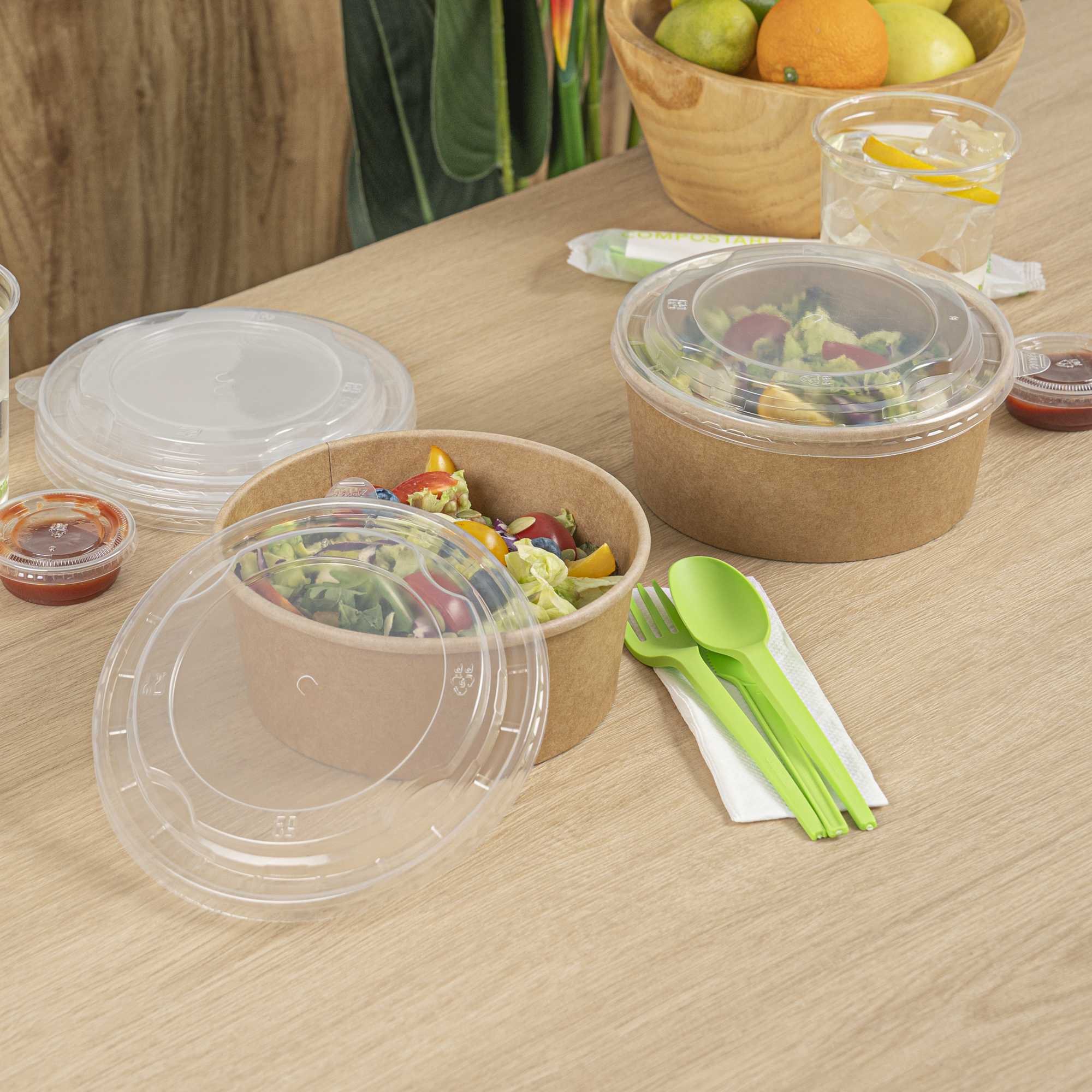 Bio Tek Clear Plastic Take Out Container Lid - Fits 22, 34, 37 and 42 oz Containers - 50 count box