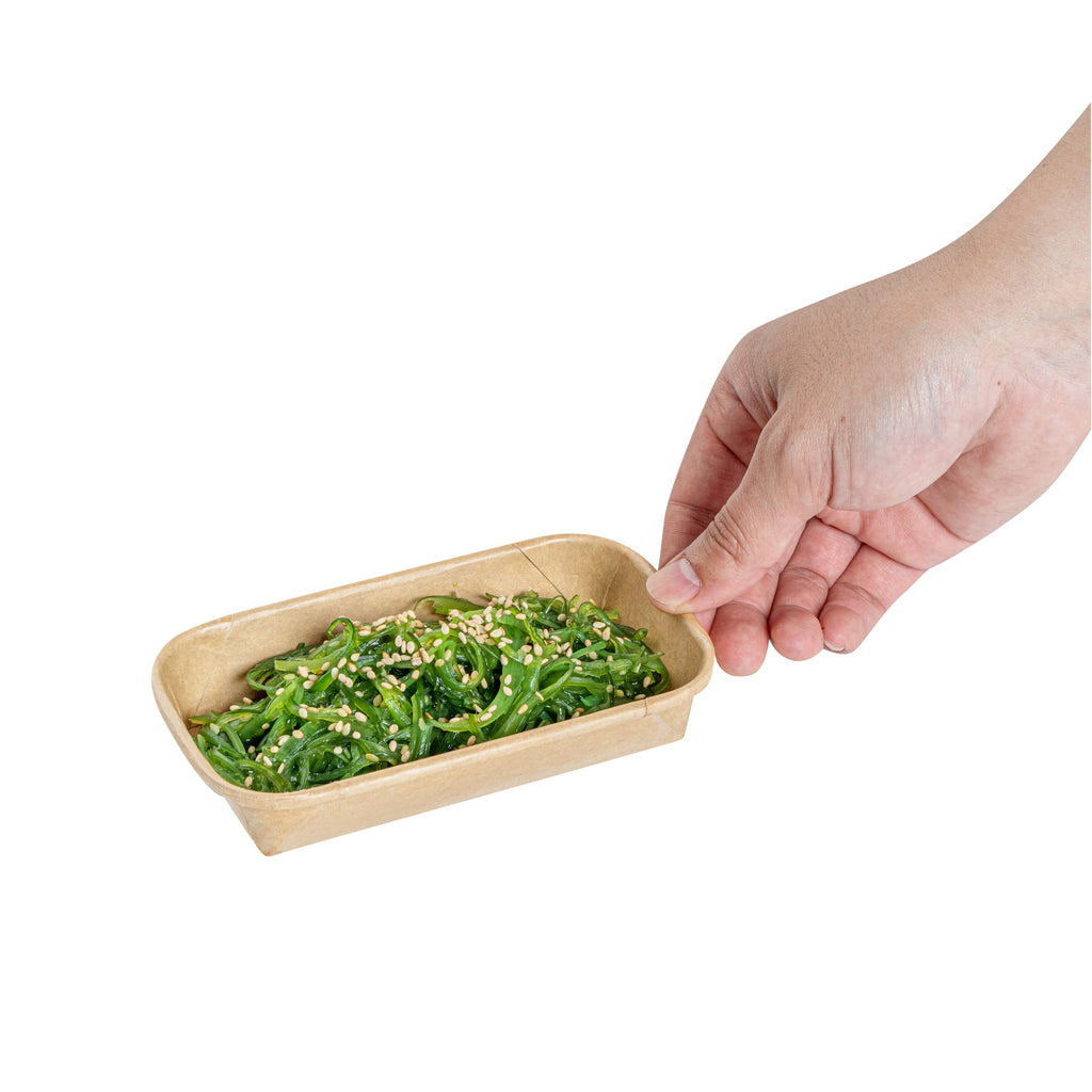 Matsuri Vision 5 oz Rectangle Kraft Paper Sushi Container - 5 1/2" x 3 1/4" x 1" - 50 count box