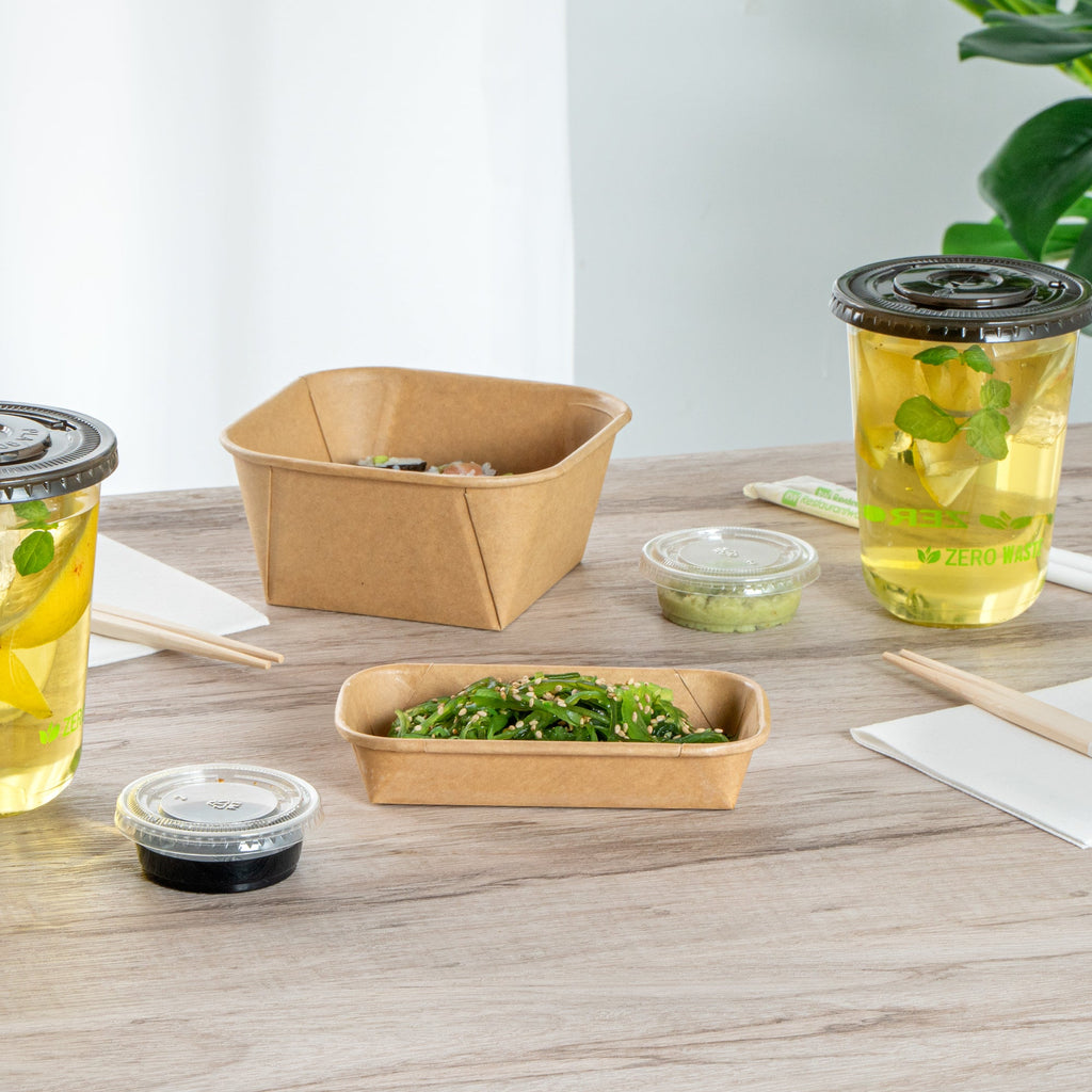 Matsuri Vision 5 oz Rectangle Kraft Paper Sushi Container - 5 1/2" x 3 1/4" x 1" - 100 count box