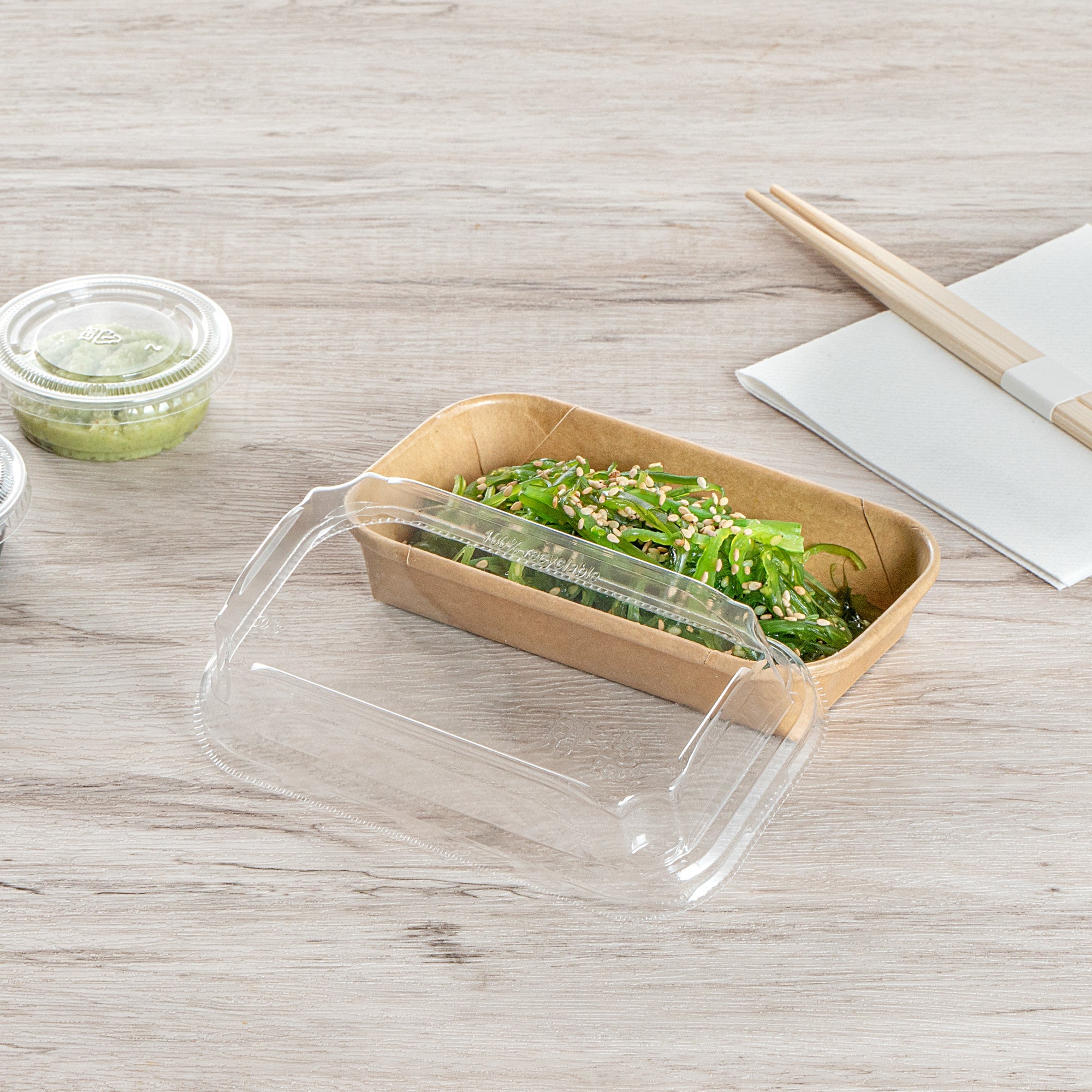 Matsuri Vision Clear PET Plastic Lid - Fits 5 oz Sushi Container, Anti-Fog - 100 count box