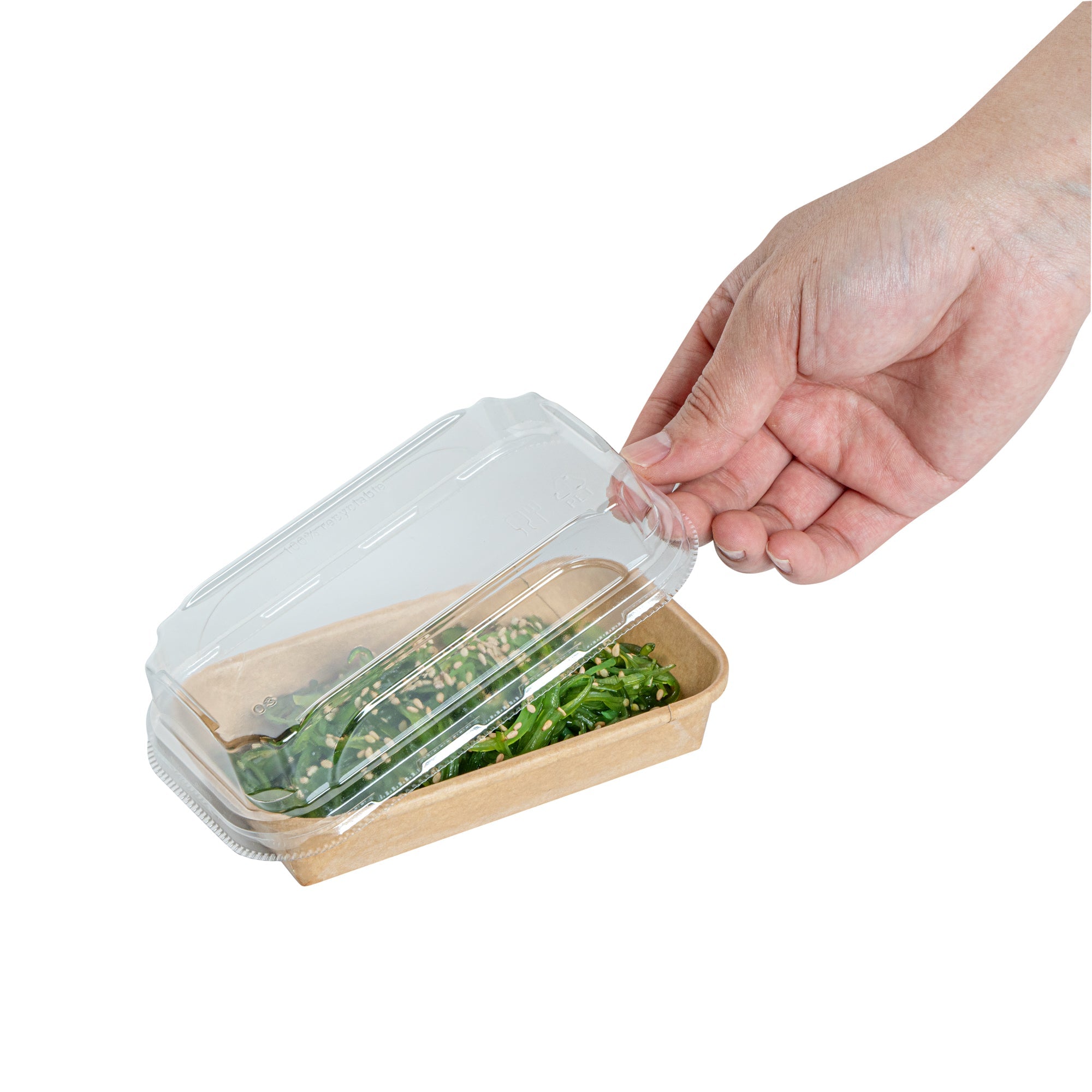 Matsuri Vision Clear PET Plastic Lid - Fits 5 oz Sushi Container, Anti-Fog - 50 count box