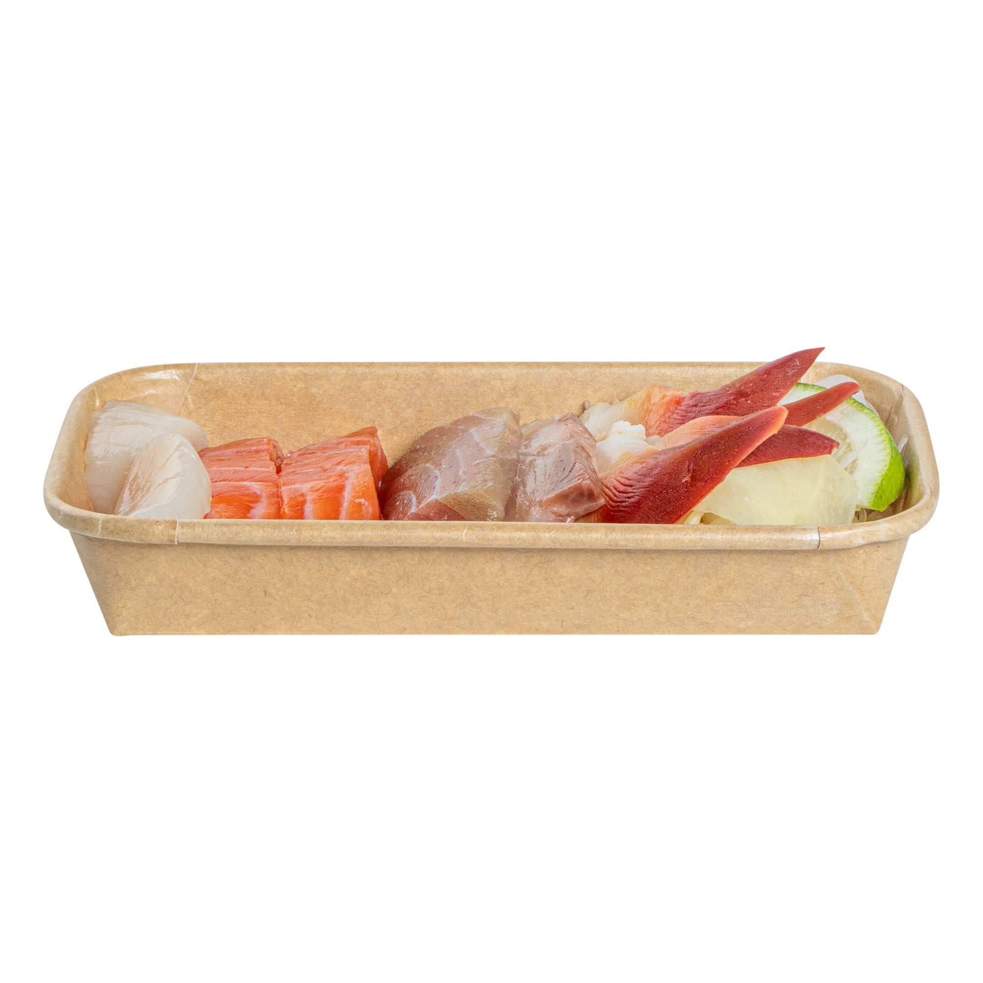 Matsuri Vision 6 oz Rectangle Kraft Paper Sushi Container - 6 1/4" x 3 1/2" x 1" - 50 count box