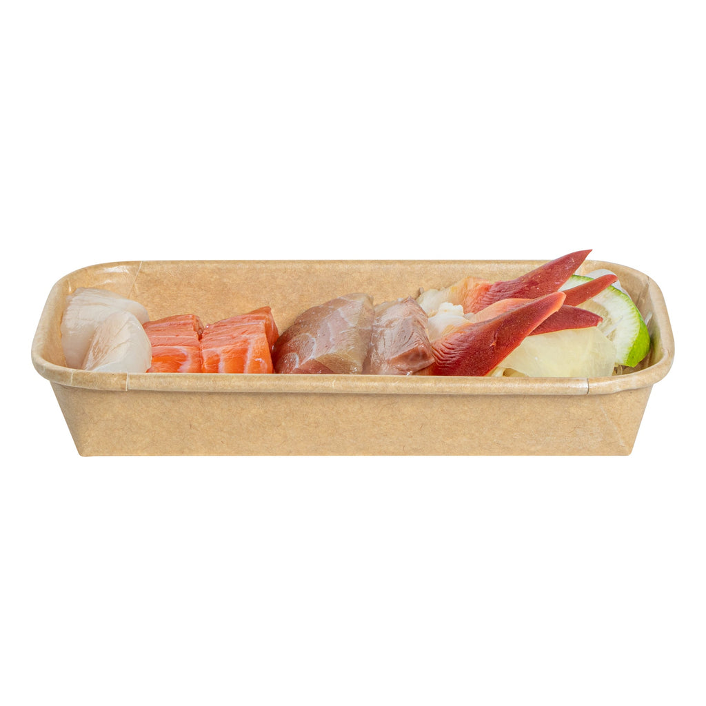 Matsuri Vision 6 oz Rectangle Kraft Paper Sushi Container - 6 1/4" x 3 1/2" x 1" - 100 count box