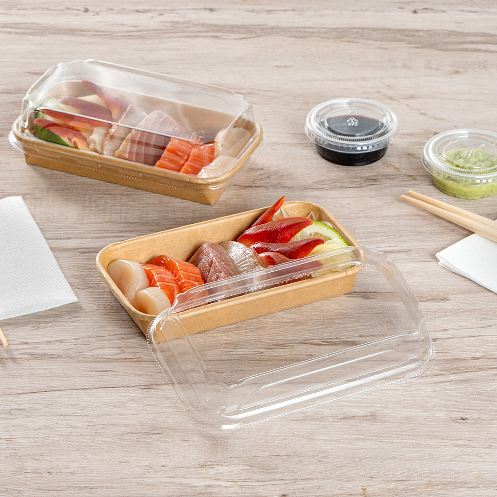 Matsuri Vision Clear PET Plastic Lid - Fits 6 oz Sushi Container, Anti-Fog - 100 count box