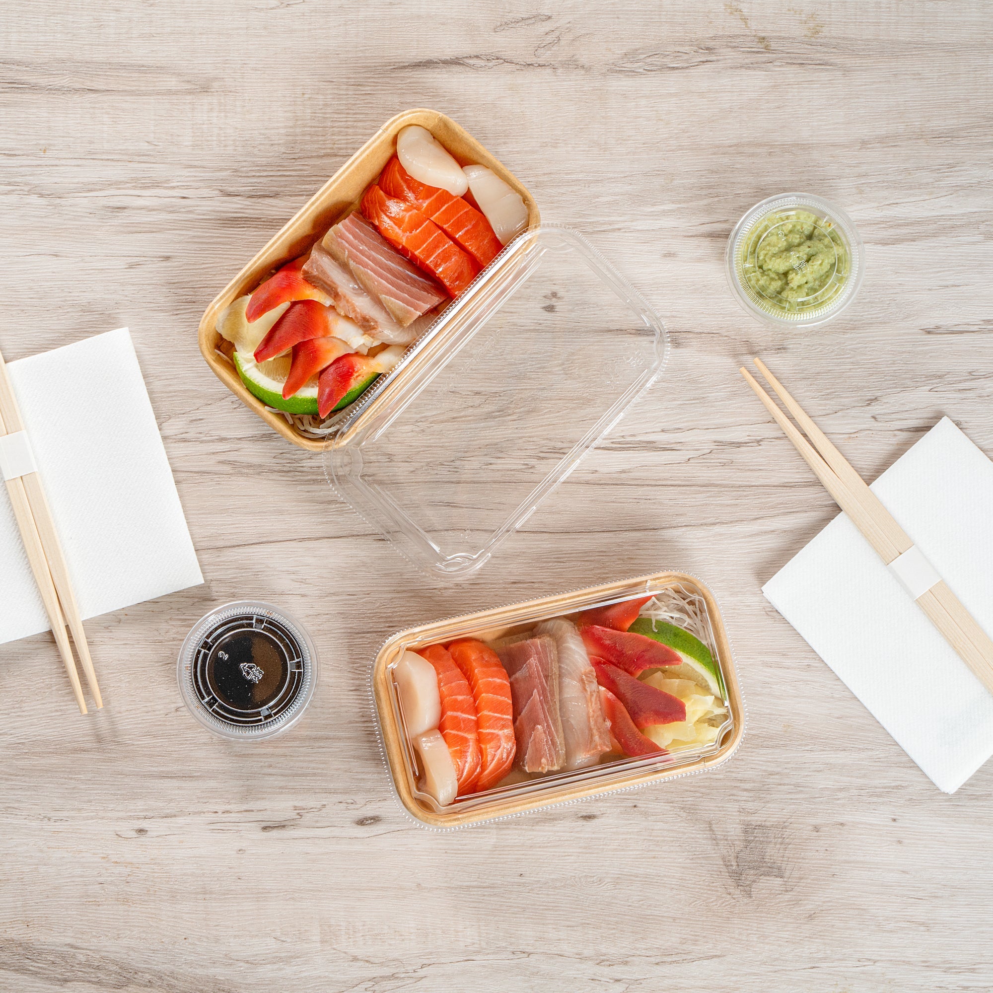 Matsuri Vision Clear PET Plastic Lid - Fits 6 oz Sushi Container, Anti-Fog - 50 count box