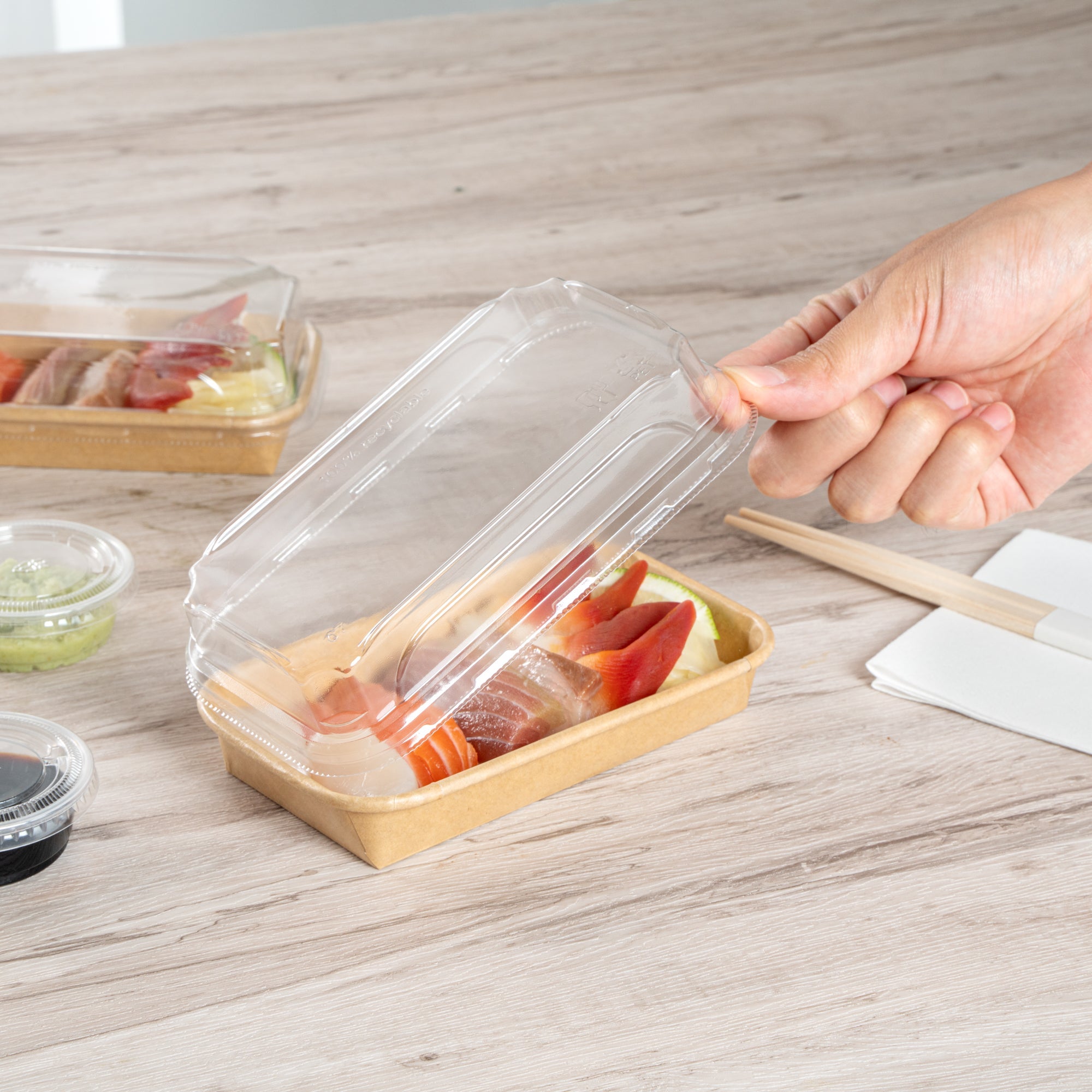 Matsuri Vision Clear PET Plastic Lid - Fits 6 oz Sushi Container, Anti-Fog - 100 count box