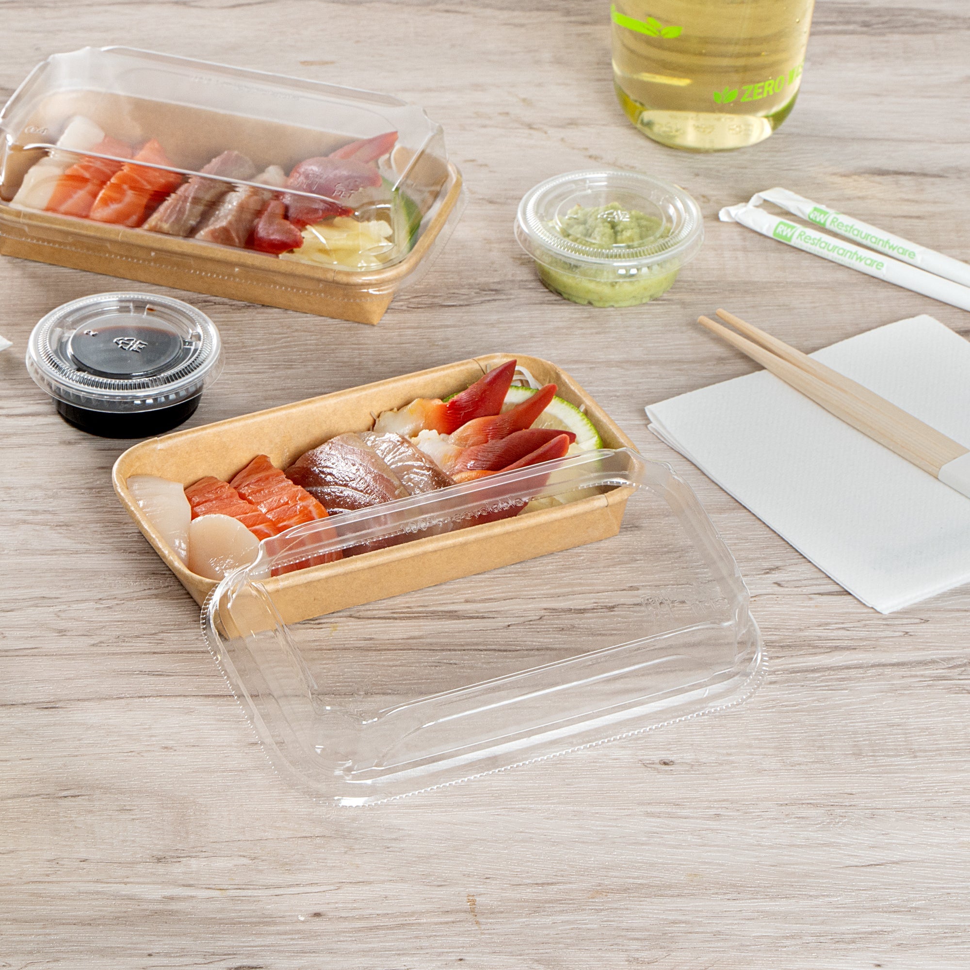 Matsuri Vision Clear PET Plastic Lid - Fits 6 oz Sushi Container, Anti-Fog - 100 count box