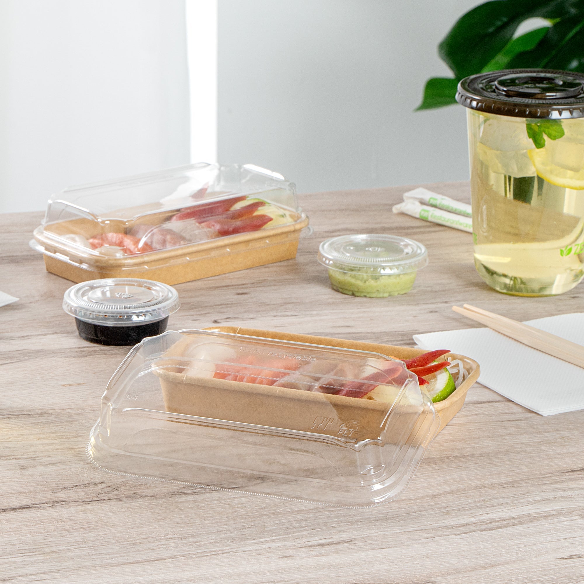 Matsuri Vision Clear PET Plastic Lid - Fits 6 oz Sushi Container, Anti-Fog - 100 count box
