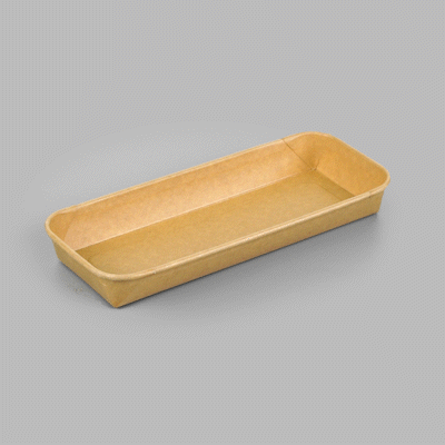 Matsuri Vision 10 oz Rectangle Kraft Paper Sushi Container - 8 3/4" x 3 1/2" x 1" - 50 count box