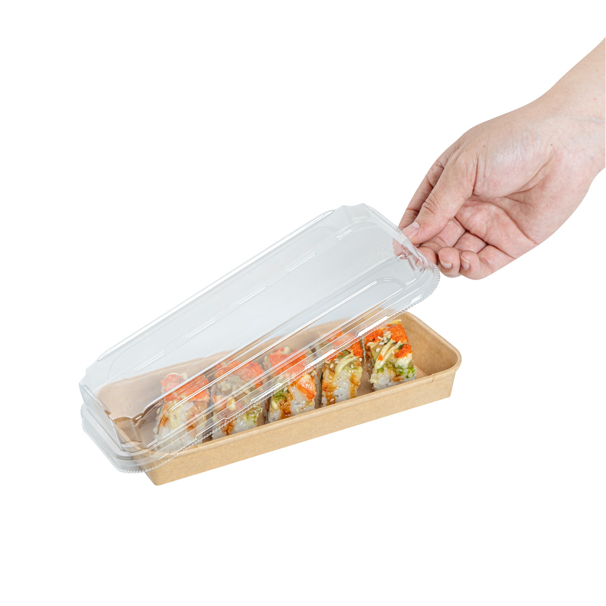 Matsuri Vision Clear PET Plastic Lid - Fits 10 oz Sushi Container, Anti-Fog - 50 count box