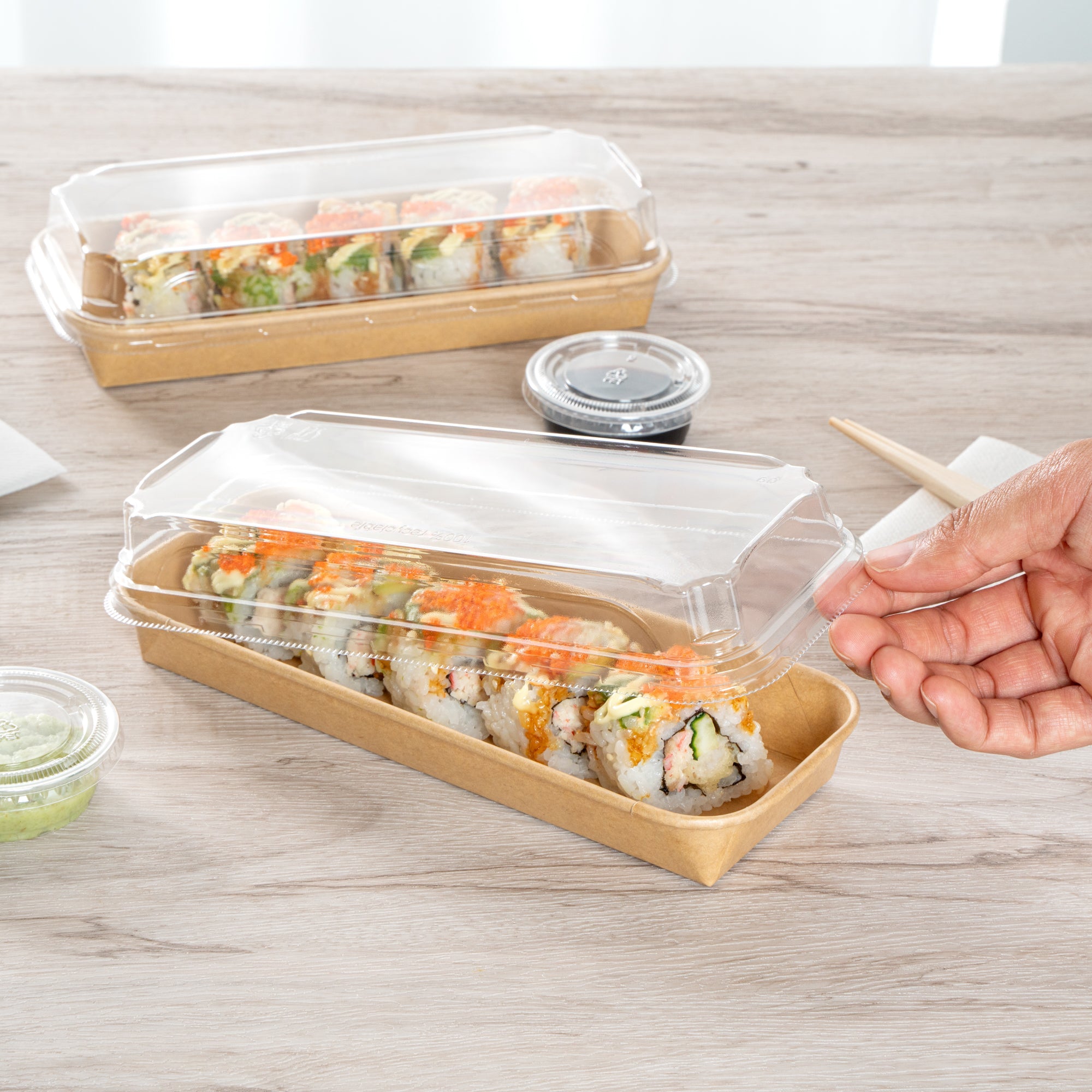 Matsuri Vision Clear PET Plastic Lid - Fits 10 oz Sushi Container, Anti-Fog - 100 count box
