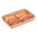 Matsuri Vision 8 oz Rectangle Kraft Paper Sushi Container - 6 1/2" x 4 1/2" x 1" - 50 count box