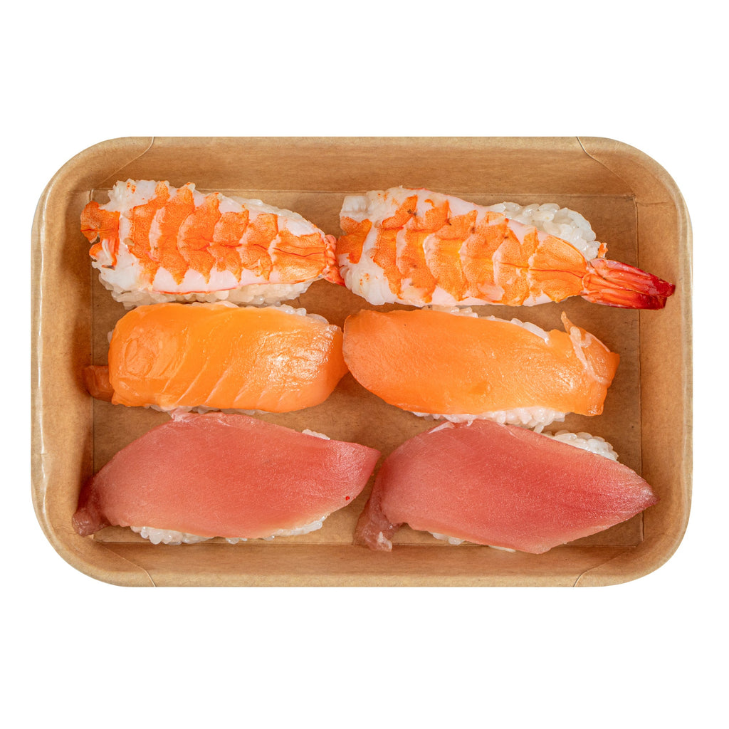 Matsuri Vision 8 oz Rectangle Kraft Paper Sushi Container - 6 1/2" x 4 1/2" x 1" - 50 count box