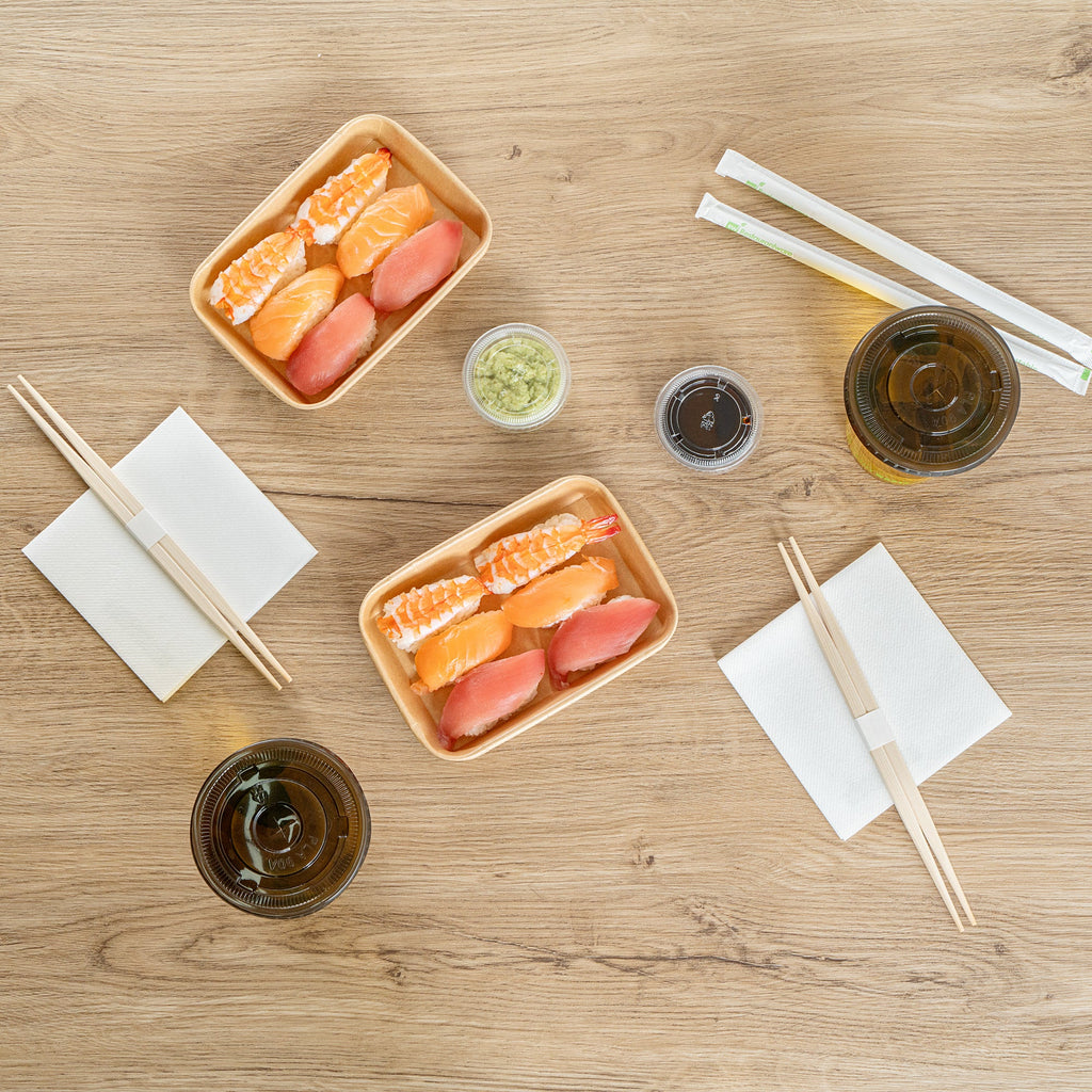Matsuri Vision 8 oz Rectangle Kraft Paper Sushi Container - 6 1/2" x 4 1/2" x 1" - 50 count box