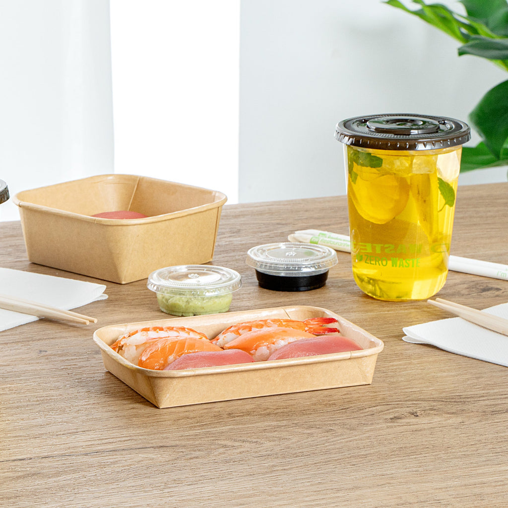 Matsuri Vision 8 oz Rectangle Kraft Paper Sushi Container - 6 1/2" x 4 1/2" x 1" - 50 count box