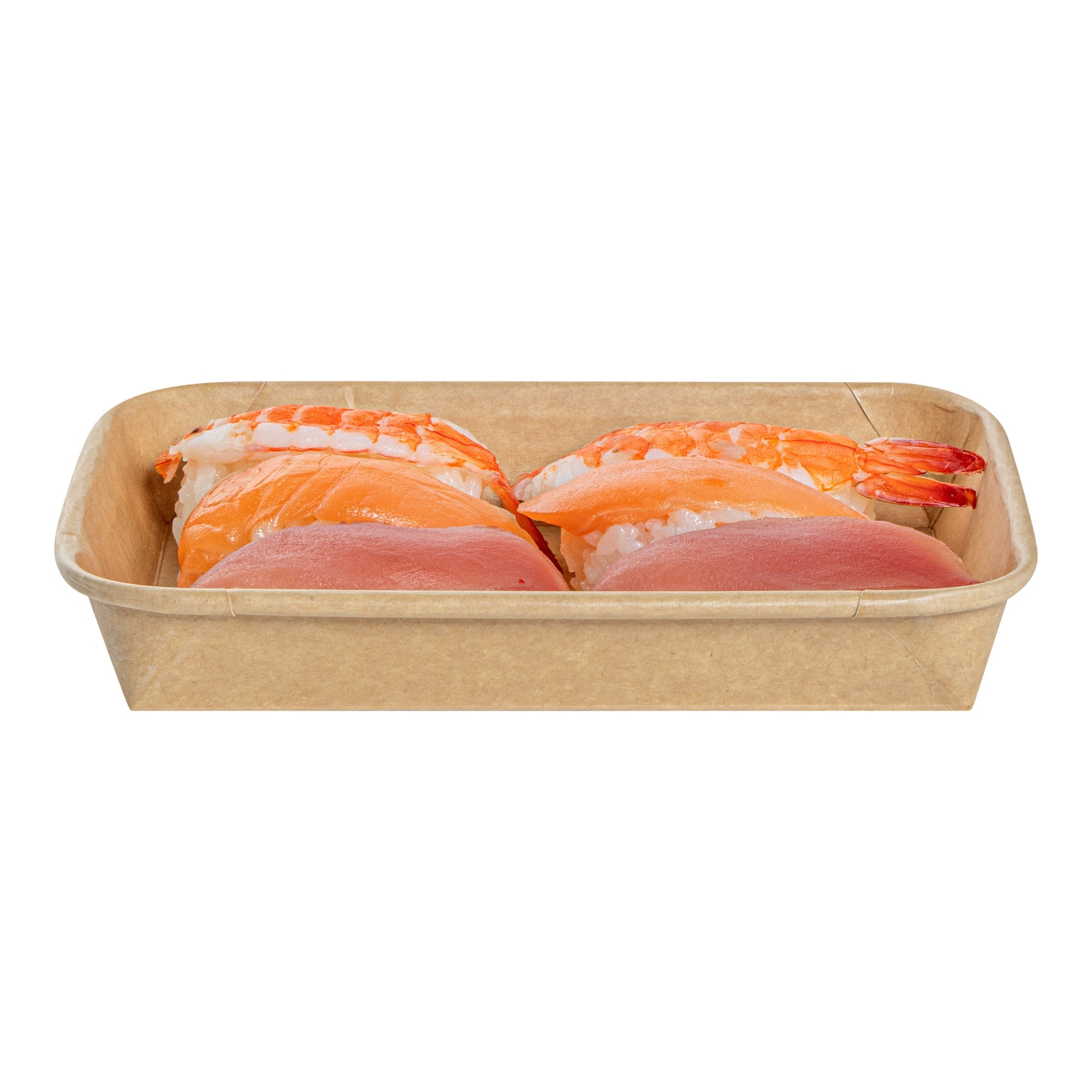 Matsuri Vision 8 oz Rectangle Kraft Paper Sushi Container - 6 1/2" x 4 1/2" x 1" - 100 count box