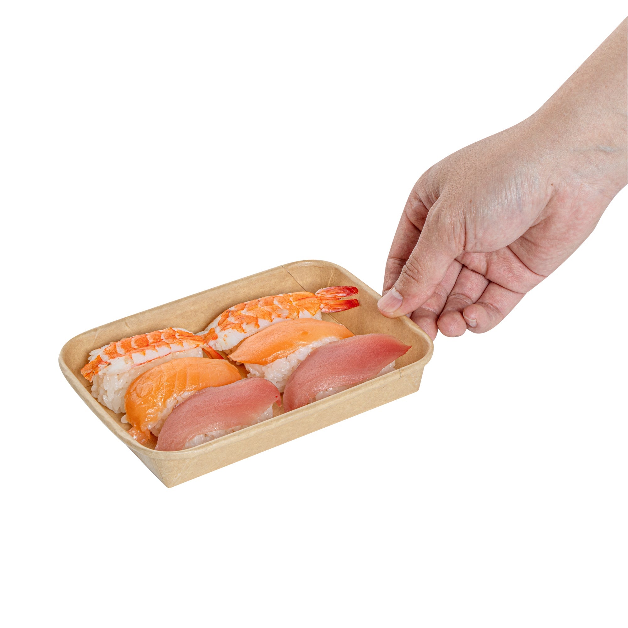Matsuri Vision 8 oz Rectangle Kraft Paper Sushi Container - 6 1/2" x 4 1/2" x 1" - 100 count box