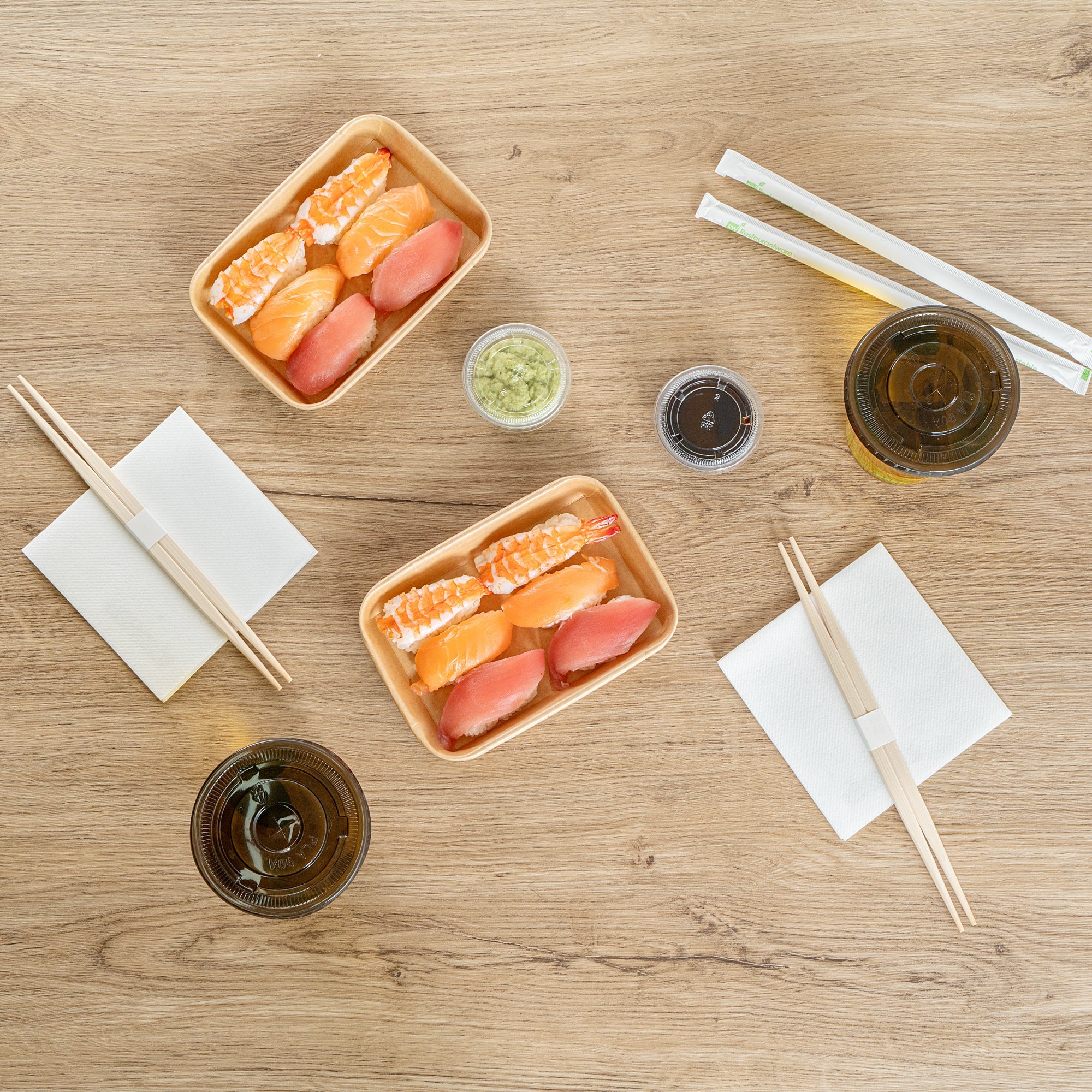 Matsuri Vision 8 oz Rectangle Kraft Paper Sushi Container - 6 1/2" x 4 1/2" x 1" - 100 count box