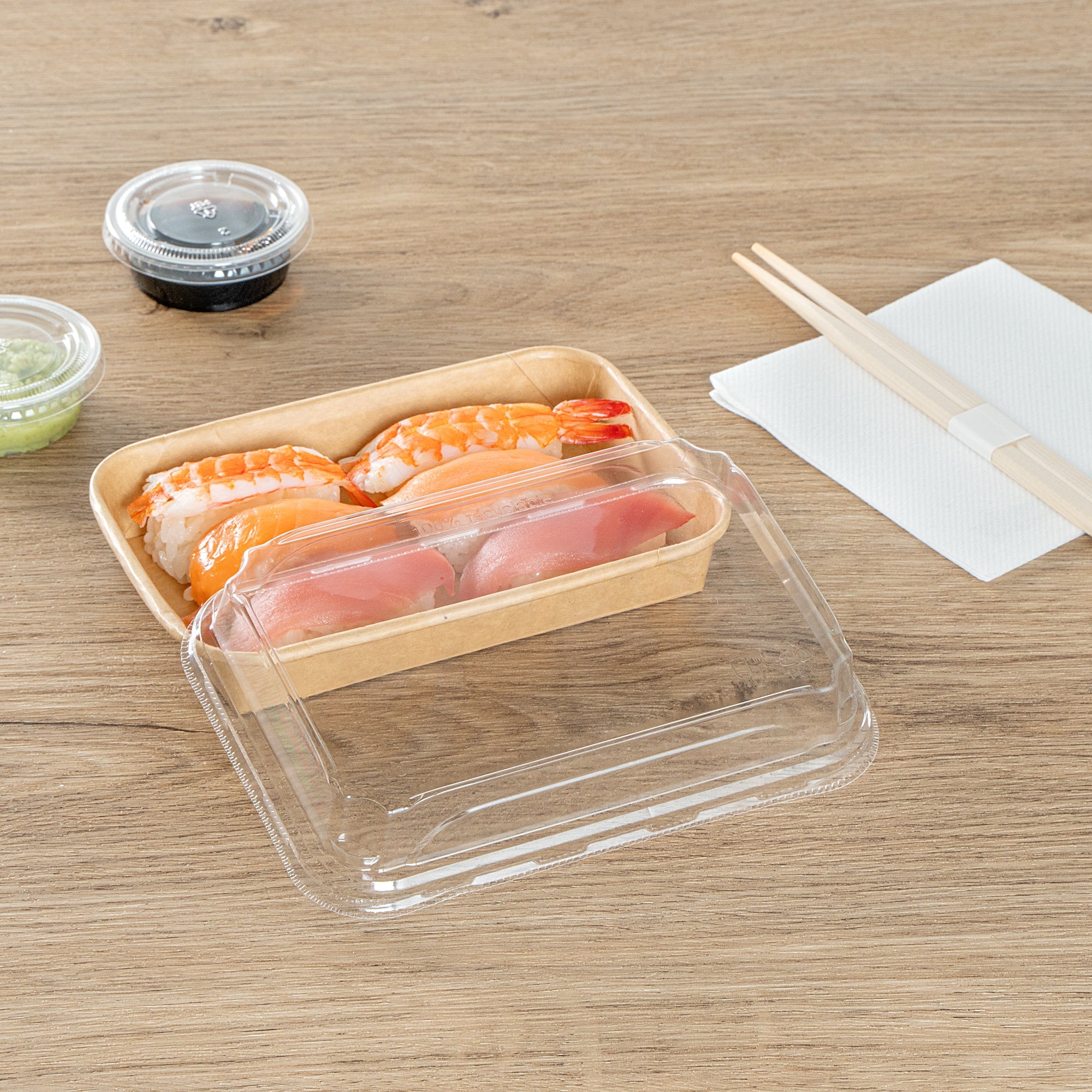 Matsuri Vision Clear PET Plastic Lid - Fits 8 oz Sushi Container, Anti-Fog - 100 count box