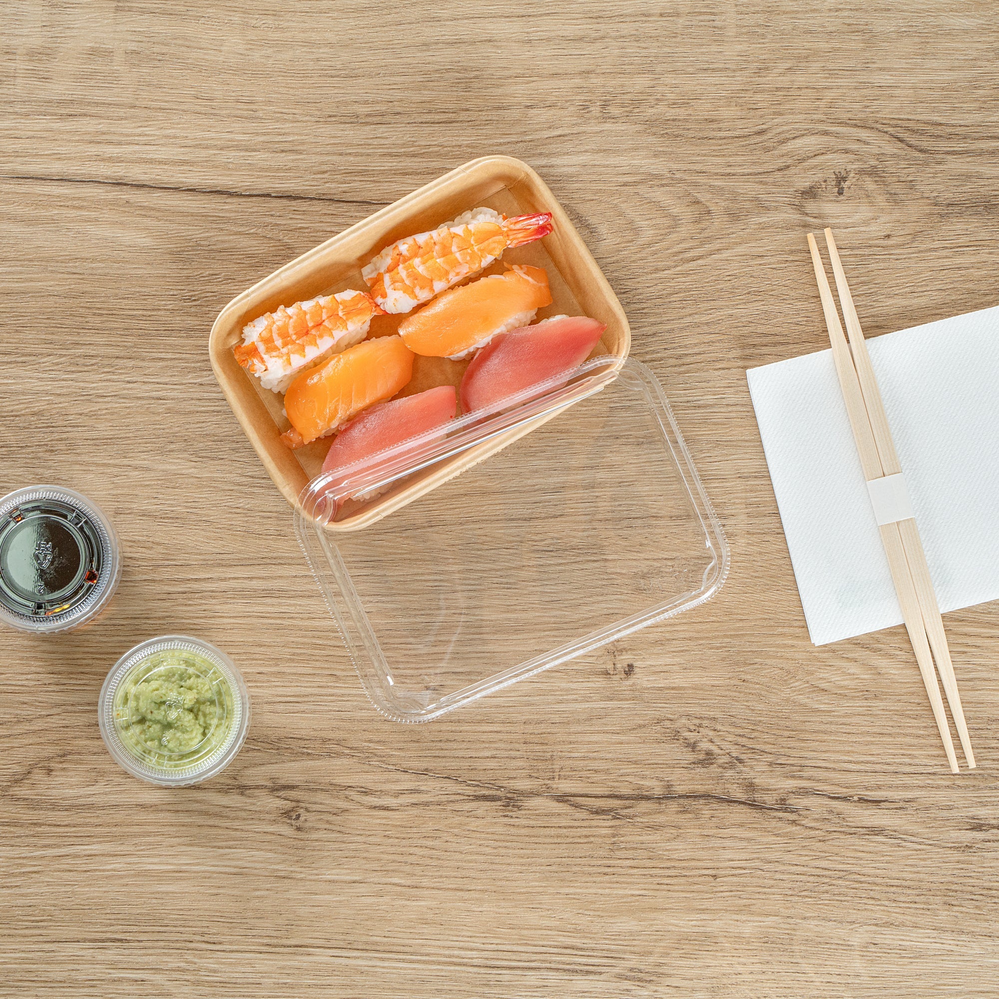Matsuri Vision Clear PET Plastic Lid - Fits 8 oz Sushi Container, Anti-Fog - 50 count box