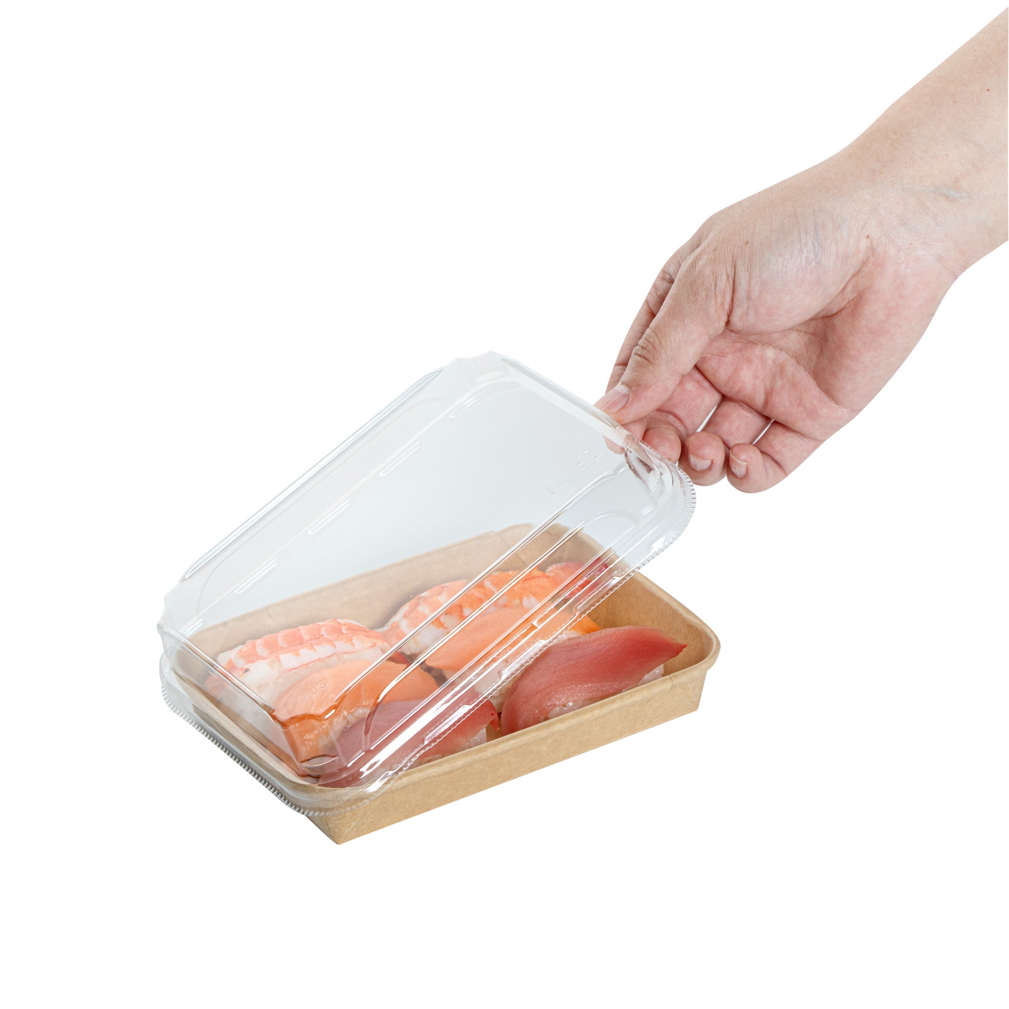 Matsuri Vision Clear PET Plastic Lid - Fits 8 oz Sushi Container, Anti-Fog - 100 count box