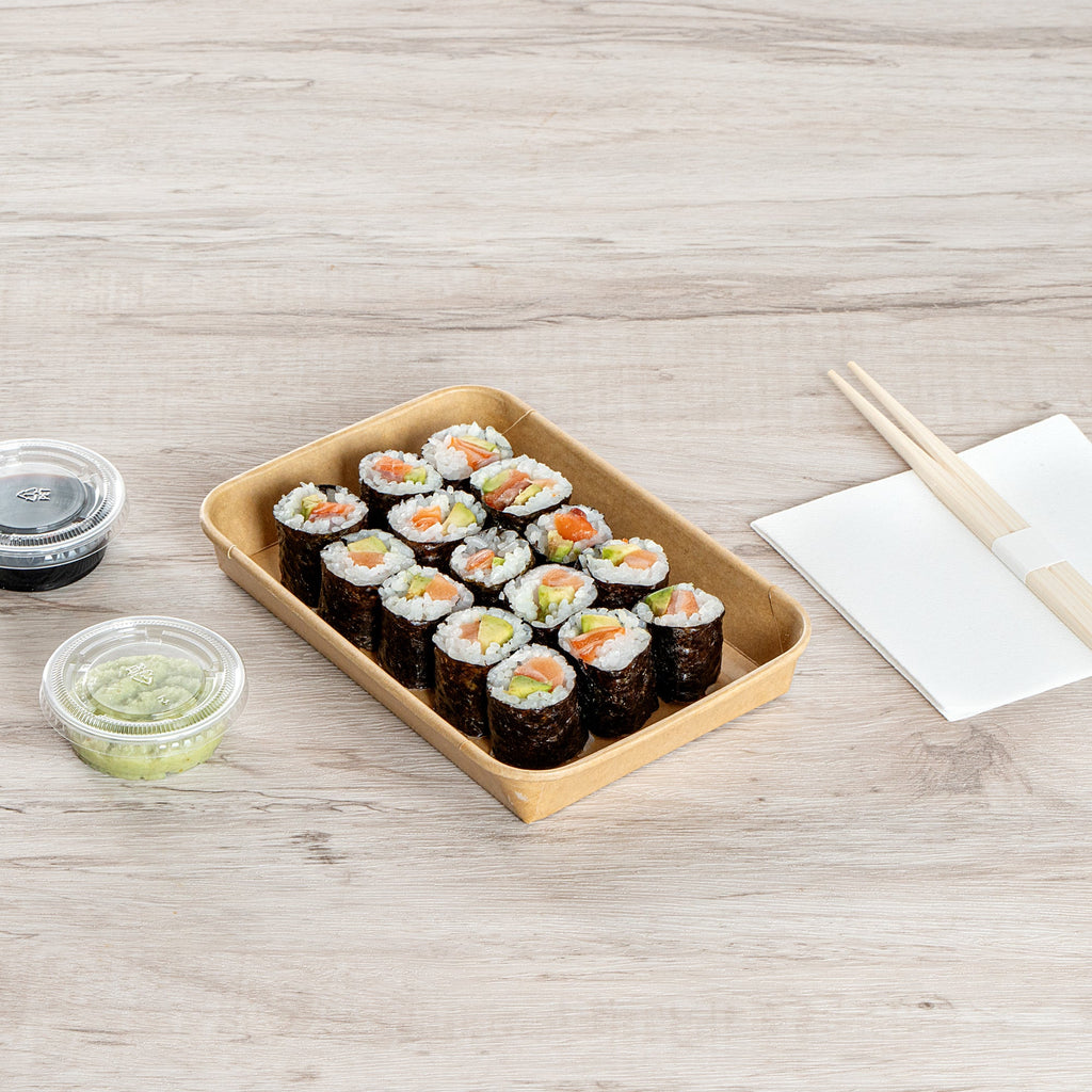 Matsuri Vision 11 oz Rectangle Kraft Paper Sushi Container - 7 1/4" x 5" x 1" - 100 count box