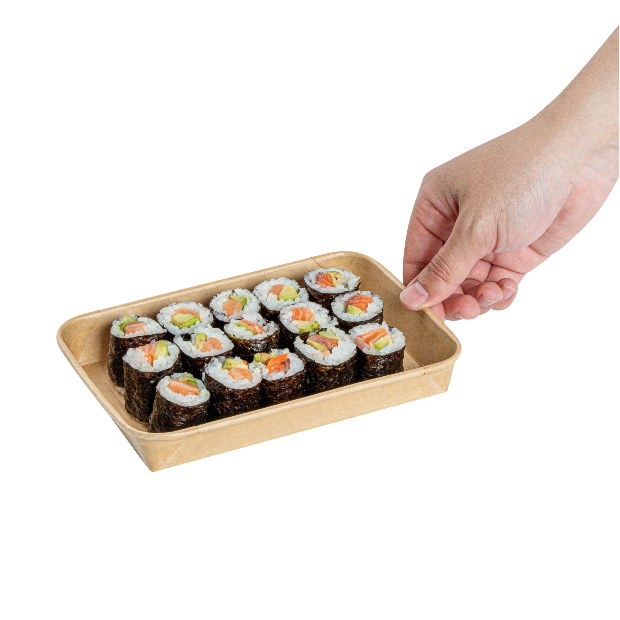 Matsuri Vision 11 oz Rectangle Kraft Paper Sushi Container - 7 1/4" x 5" x 1" - 100 count box