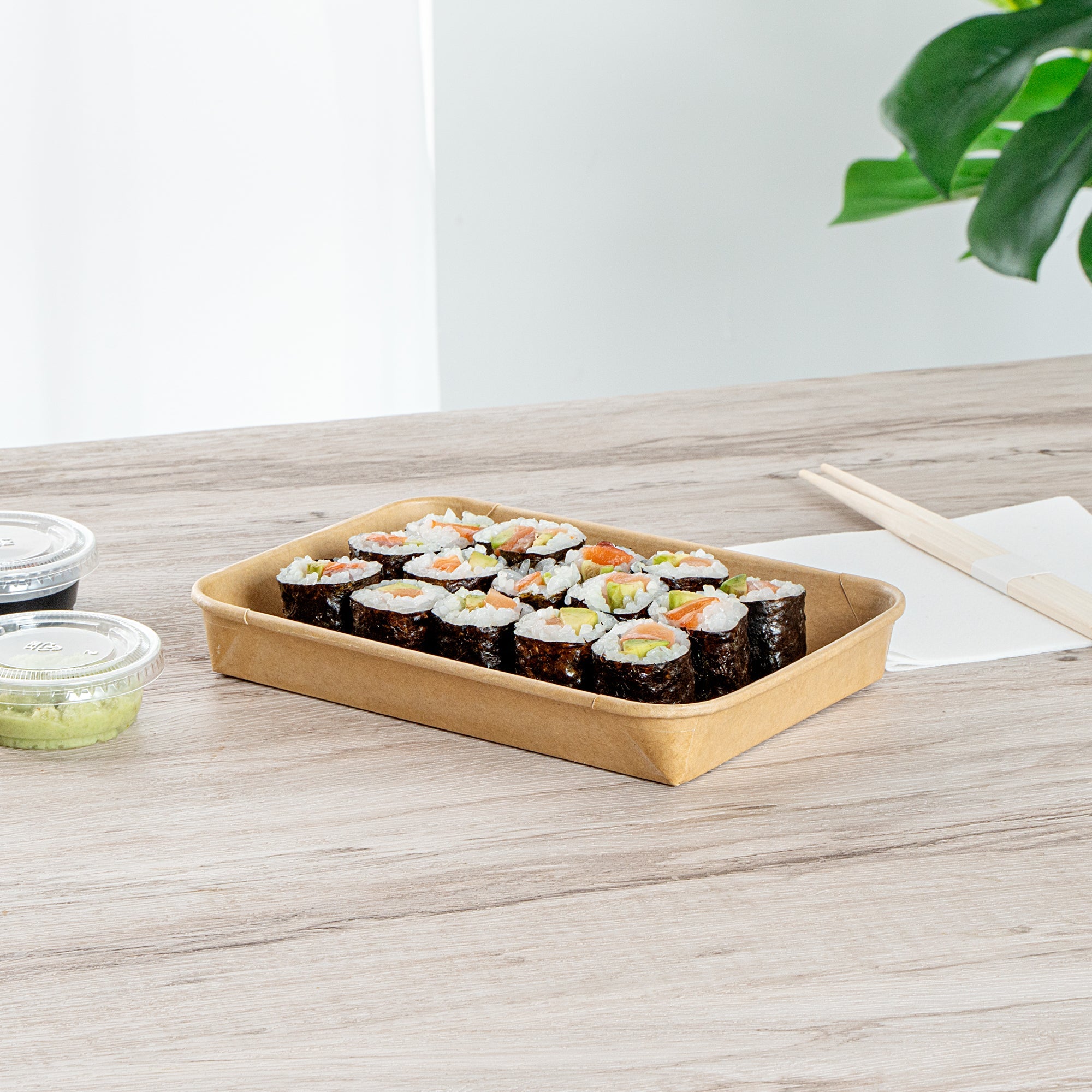 Matsuri Vision 11 oz Rectangle Kraft Paper Sushi Container - 7 1/4" x 5" x 1" - 100 count box