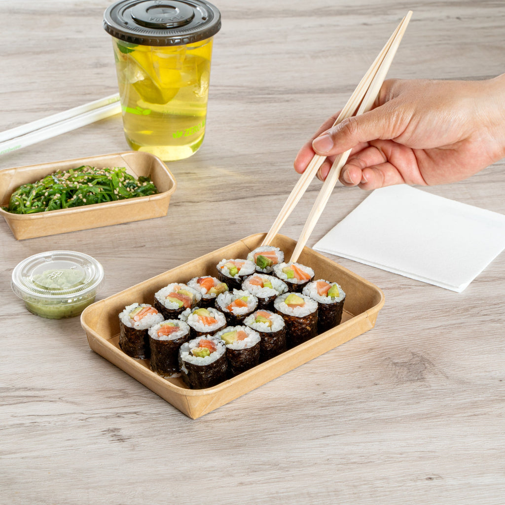 Matsuri Vision 11 oz Rectangle Kraft Paper Sushi Container - 7 1/4" x 5" x 1" - 100 count box