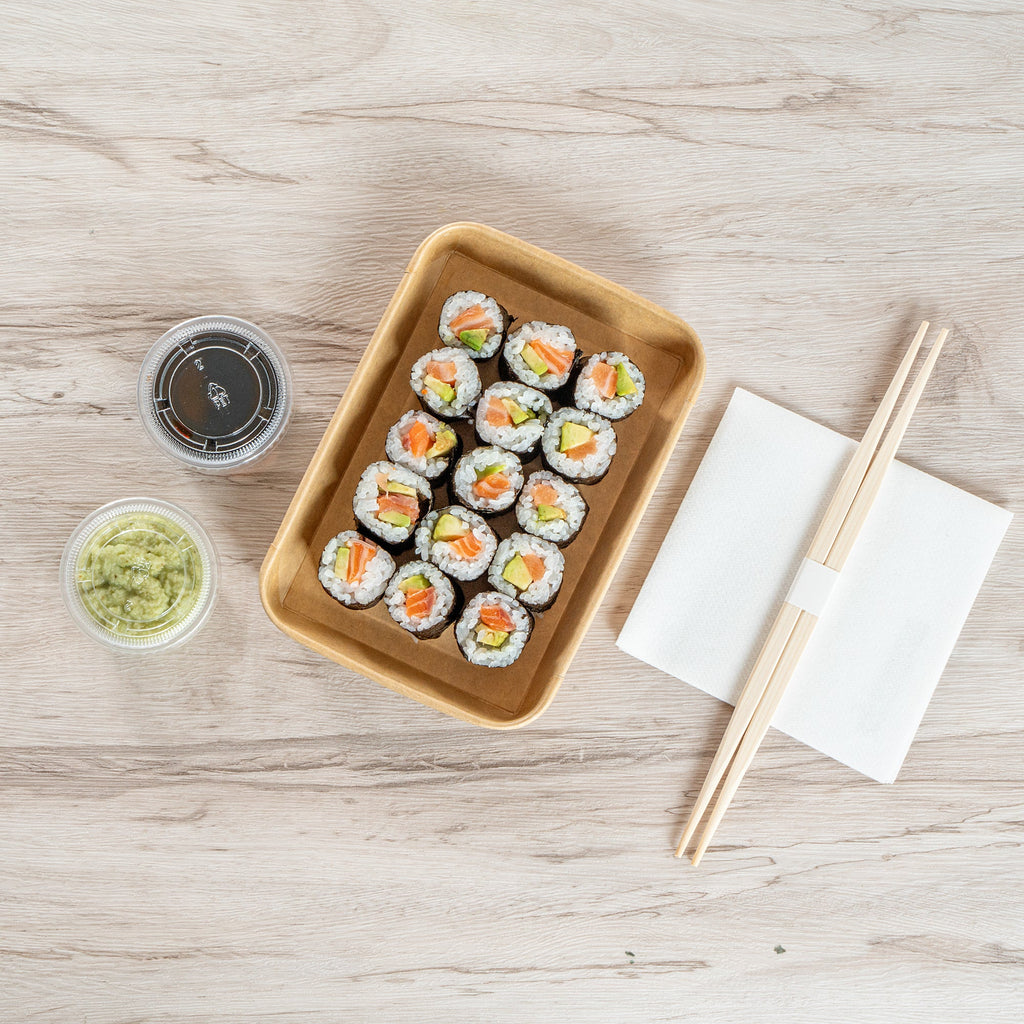 Matsuri Vision 11 oz Rectangle Kraft Paper Sushi Container - 7 1/4" x 5" x 1" - 100 count box