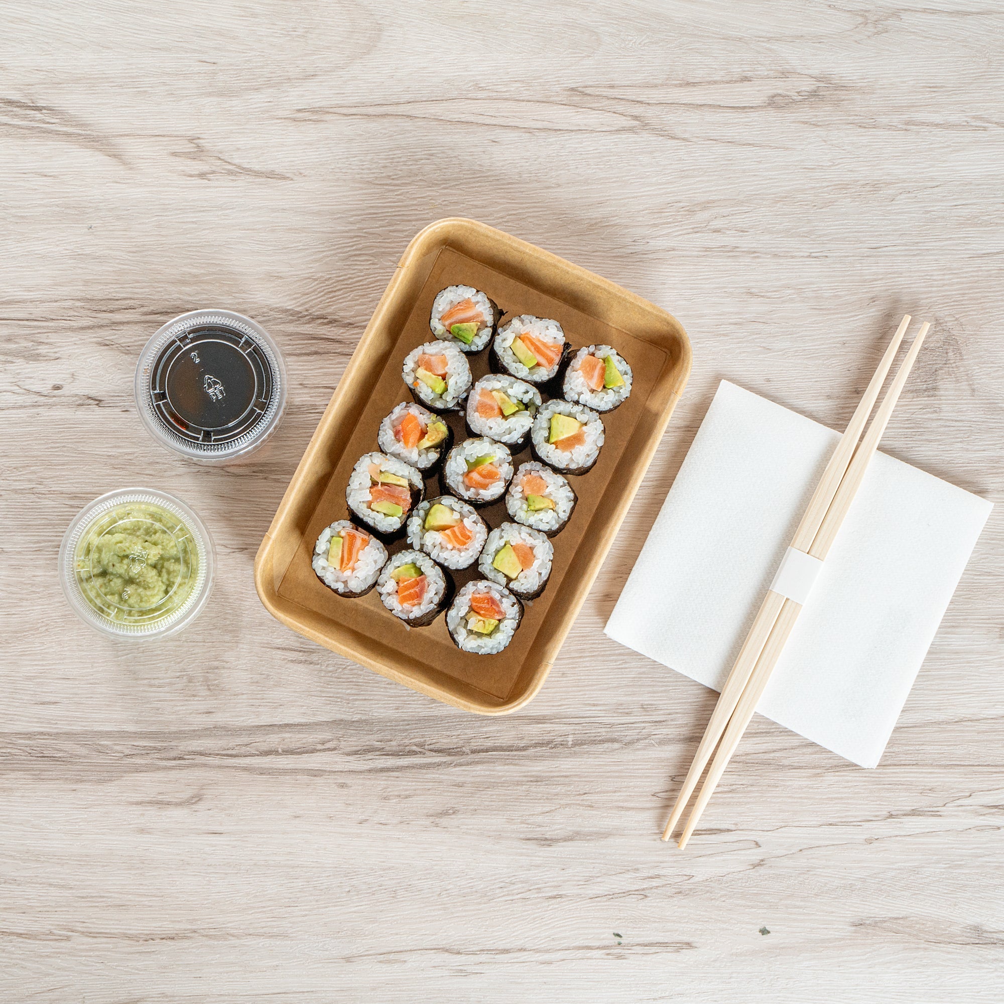 Matsuri Vision 11 oz Rectangle Kraft Paper Sushi Container - 7 1/4" x 5" x 1" - 100 count box