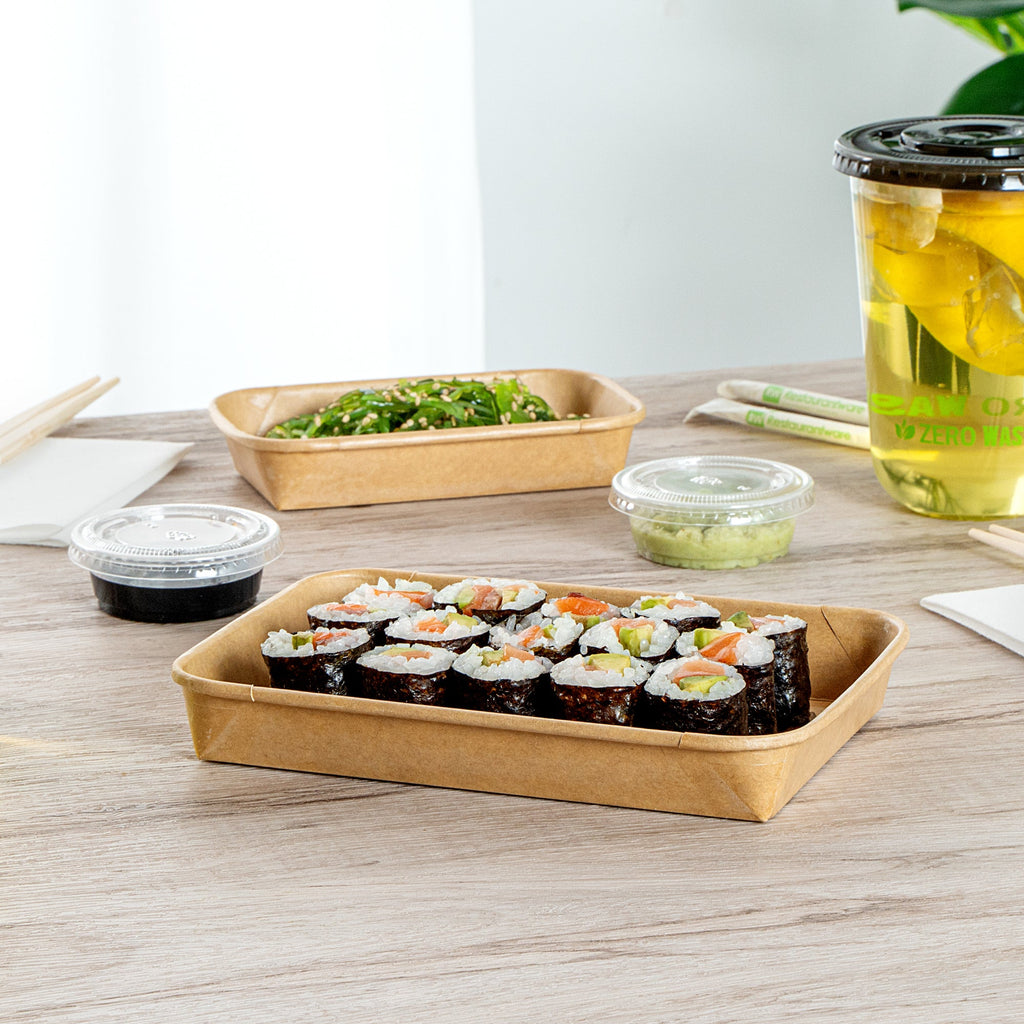 Matsuri Vision 11 oz Rectangle Kraft Paper Sushi Container - 7 1/4" x 5" x 1" - 100 count box