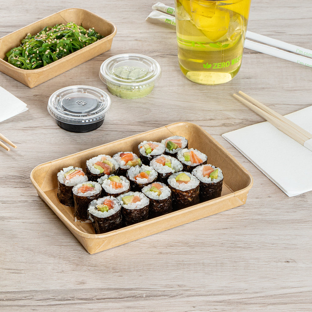 Matsuri Vision 11 oz Rectangle Kraft Paper Sushi Container - 7 1/4" x 5" x 1" - 100 count box