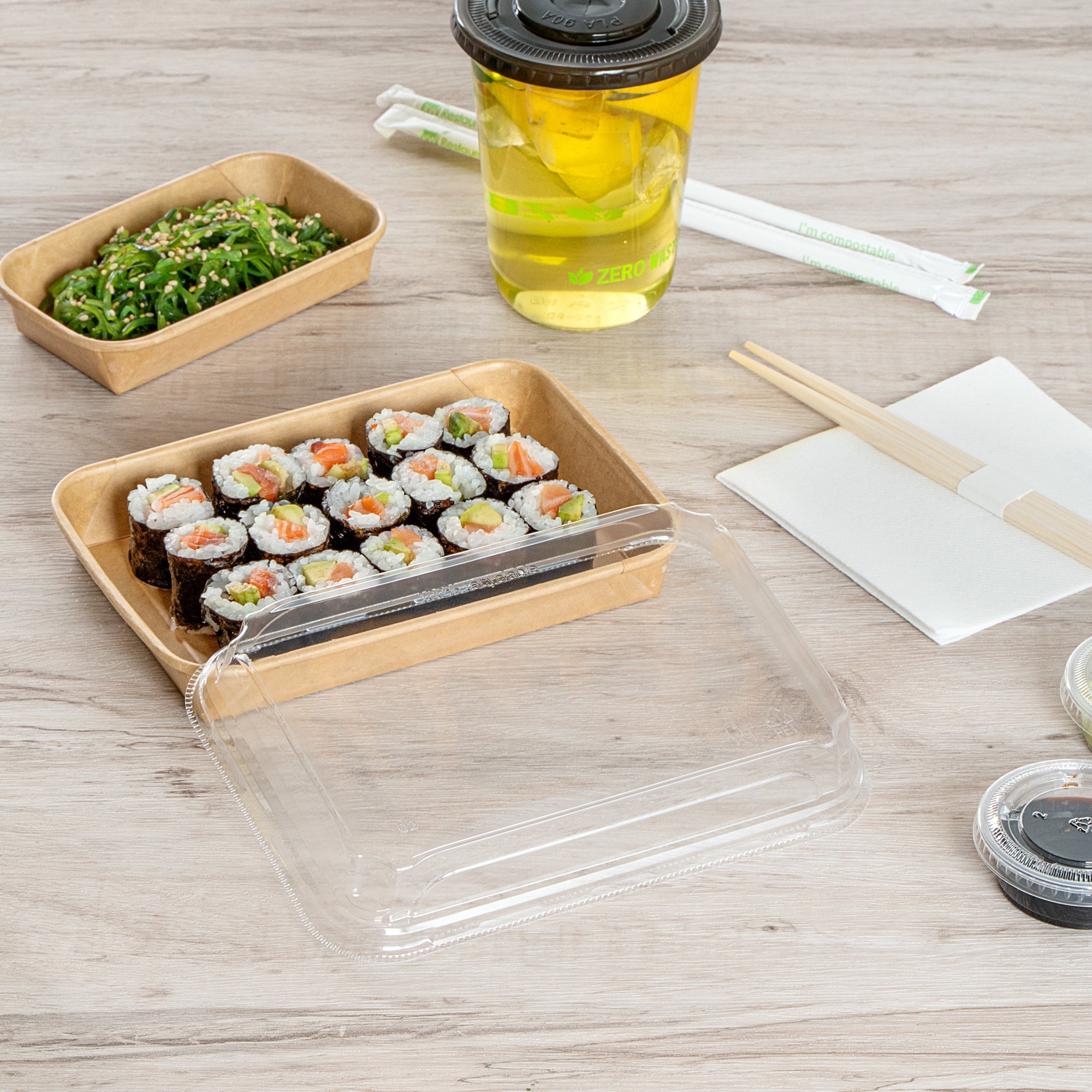 Matsuri Vision Clear PET Plastic Lid - Fits 11 oz Sushi Container, Anti-Fog - 100 count box