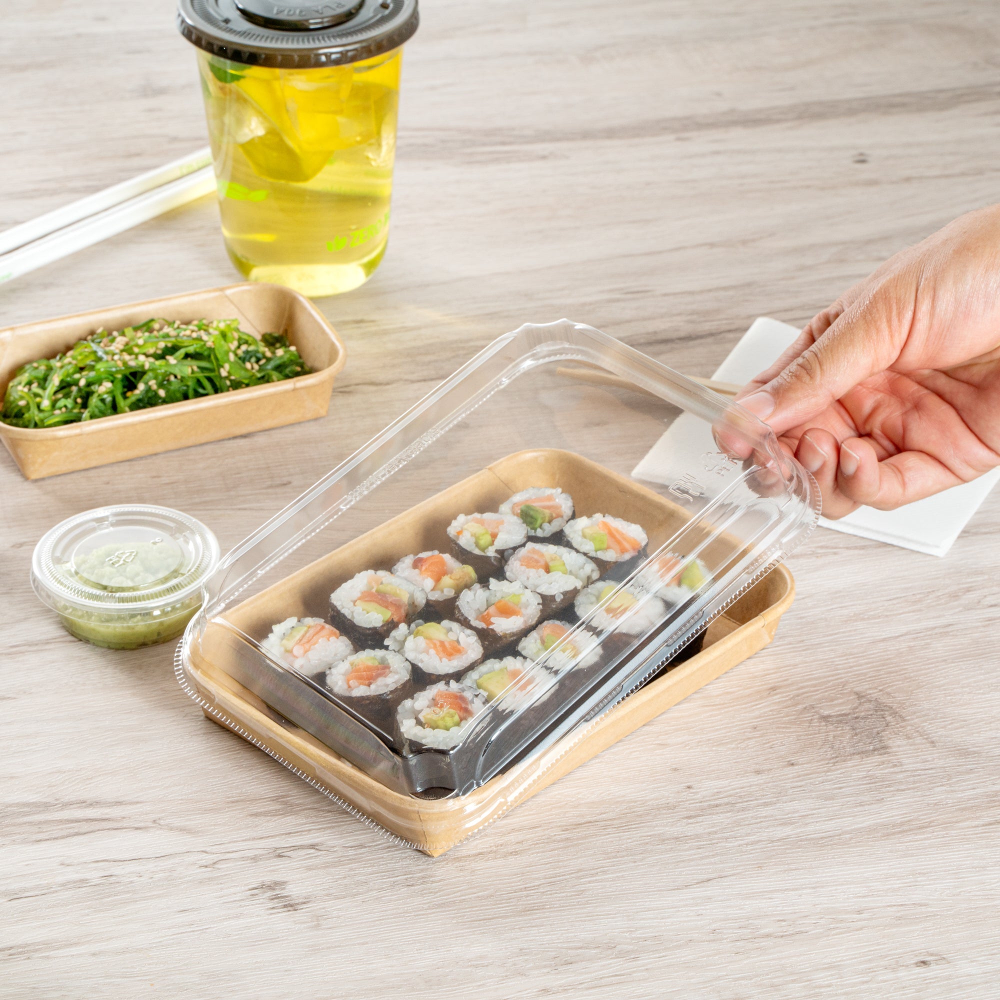 Matsuri Vision Clear PET Plastic Lid - Fits 11 oz Sushi Container, Anti-Fog - 50 count box