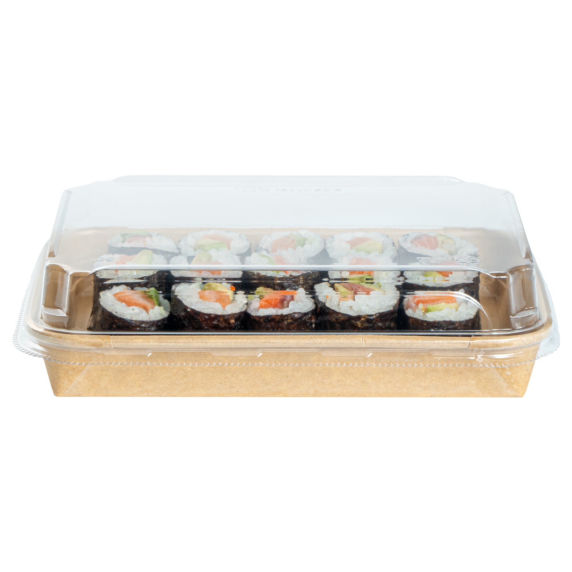 Matsuri Vision Clear PET Plastic Lid - Fits 11 oz Sushi Container, Anti-Fog - 100 count box