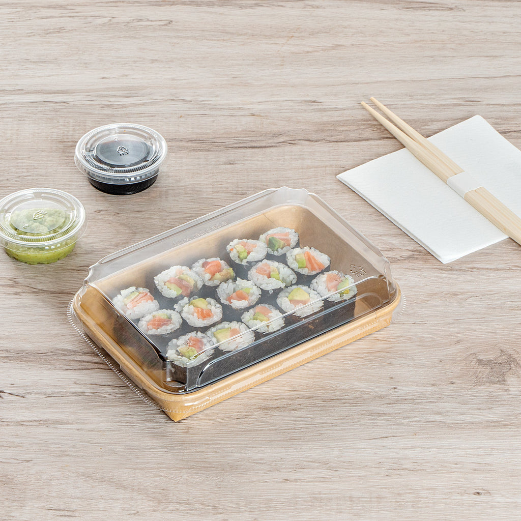 Matsuri Vision Clear PET Plastic Lid - Fits 11 oz Sushi Container, Anti-Fog - 100 count box