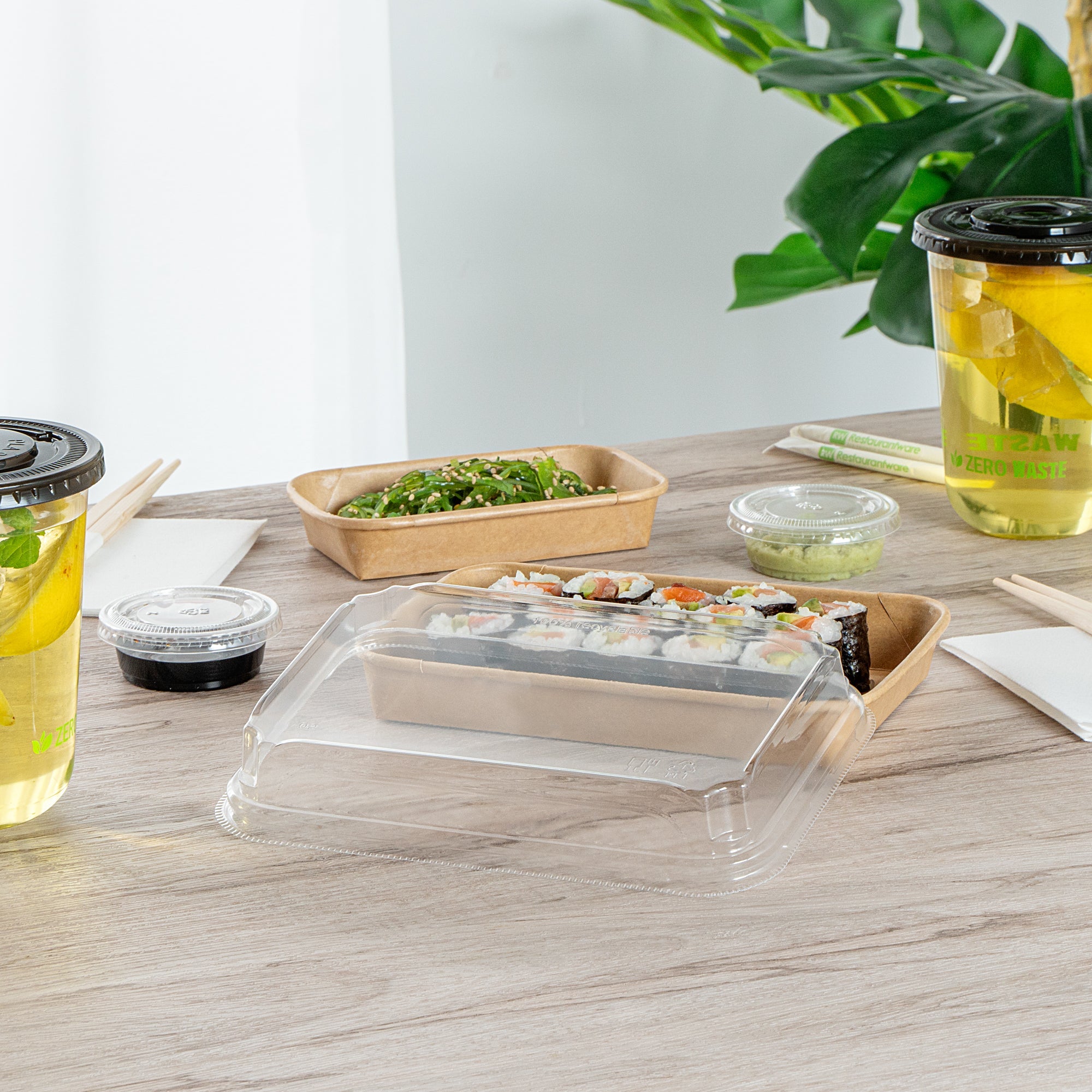 Matsuri Vision Clear PET Plastic Lid - Fits 11 oz Sushi Container, Anti-Fog - 100 count box