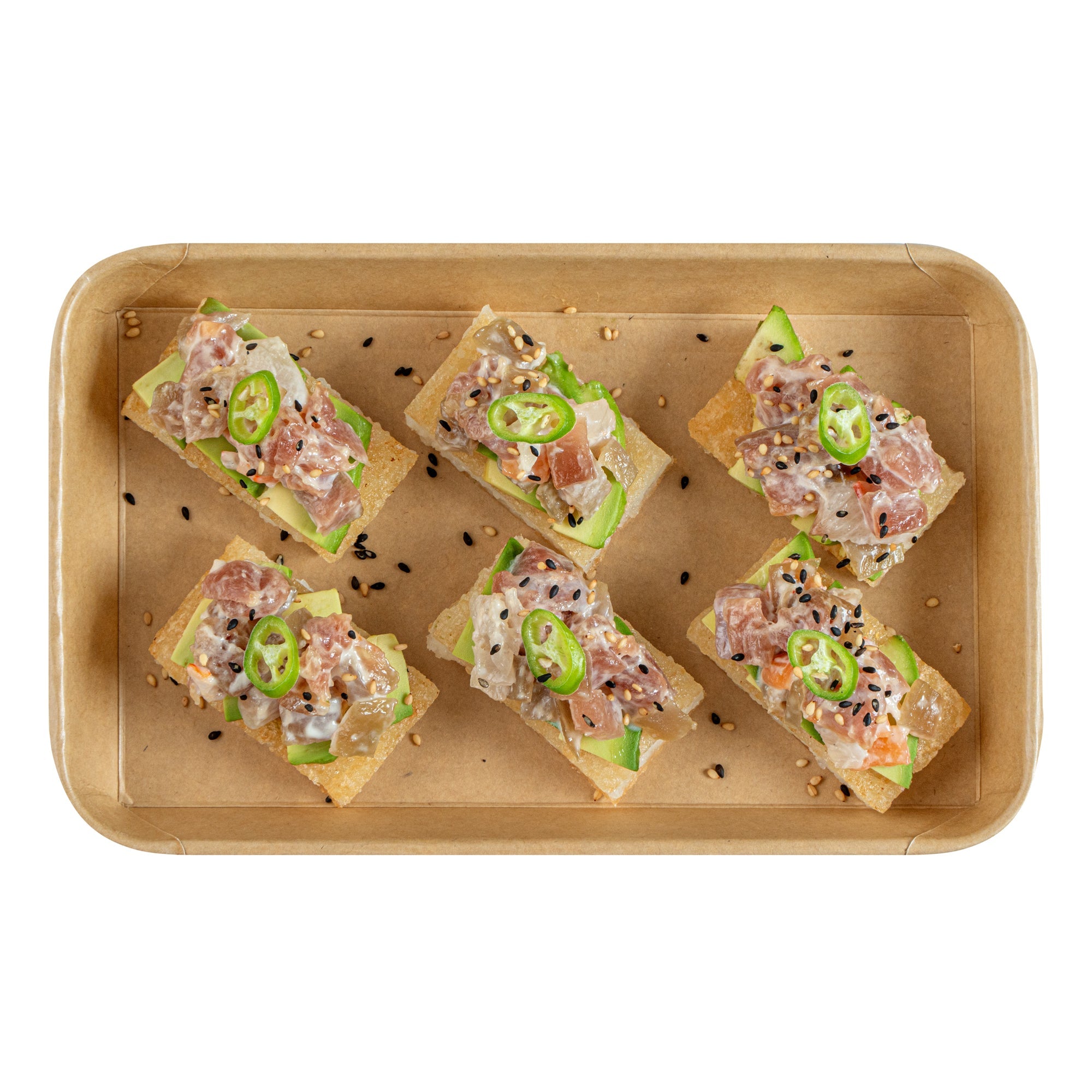 Matsuri Vision 15 oz Rectangle Kraft Paper Sushi Container - 8 3/4" x 5 1/2" x 1" - 50 count box