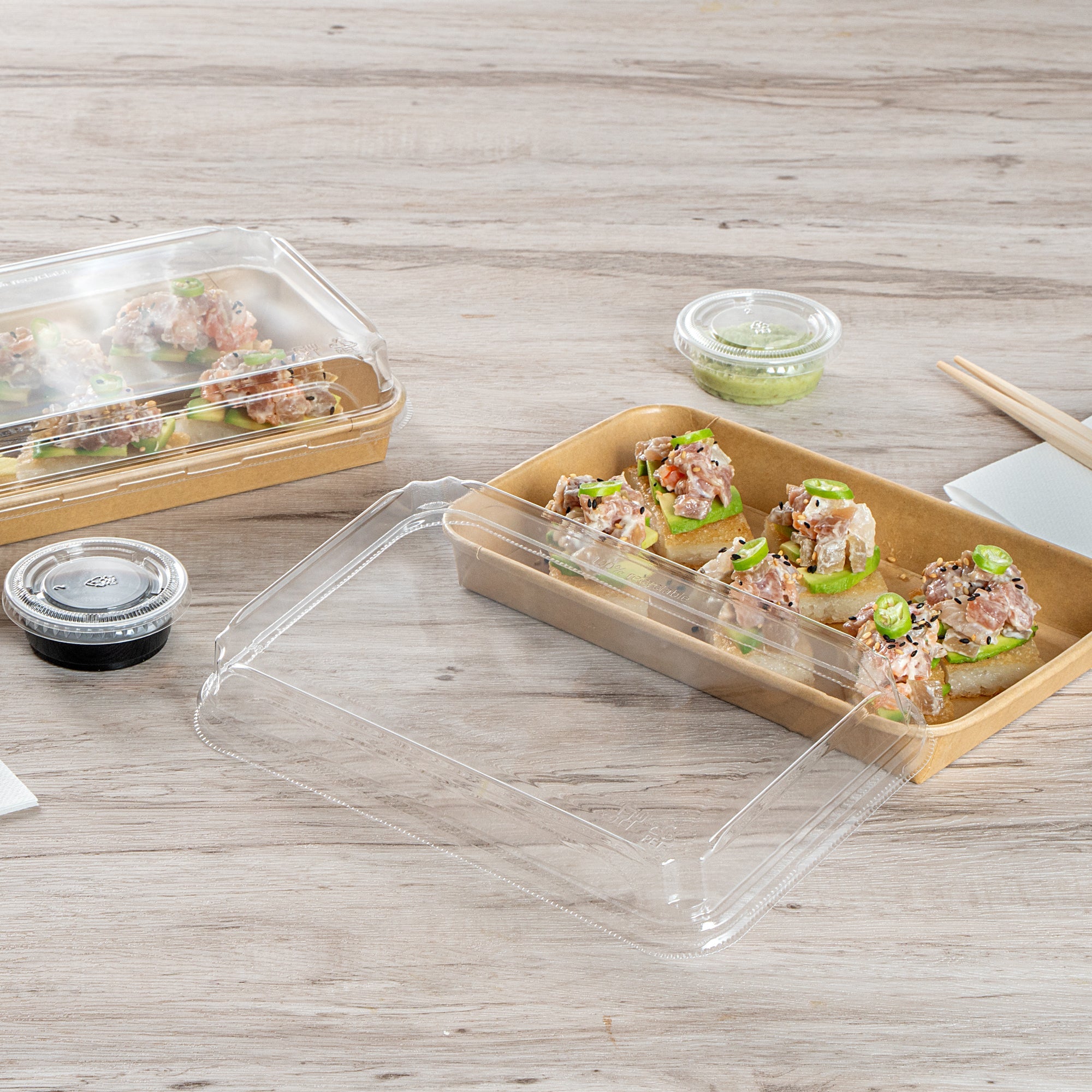Matsuri Vision Clear PET Plastic Lid - Fits 15 oz Sushi Container, Anti-Fog - 50 count box