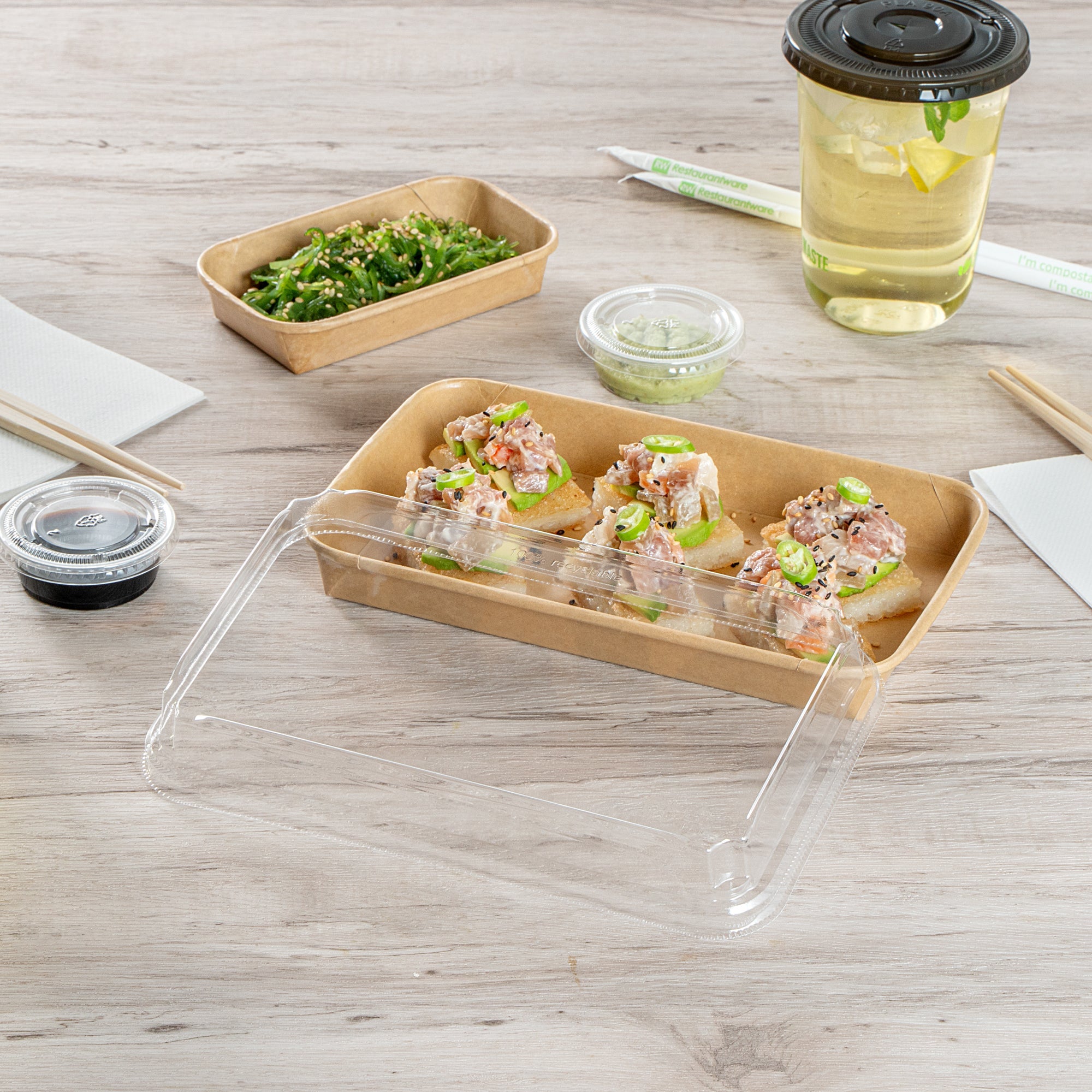 Matsuri Vision Clear PET Plastic Lid - Fits 15 oz Sushi Container, Anti-Fog - 50 count box