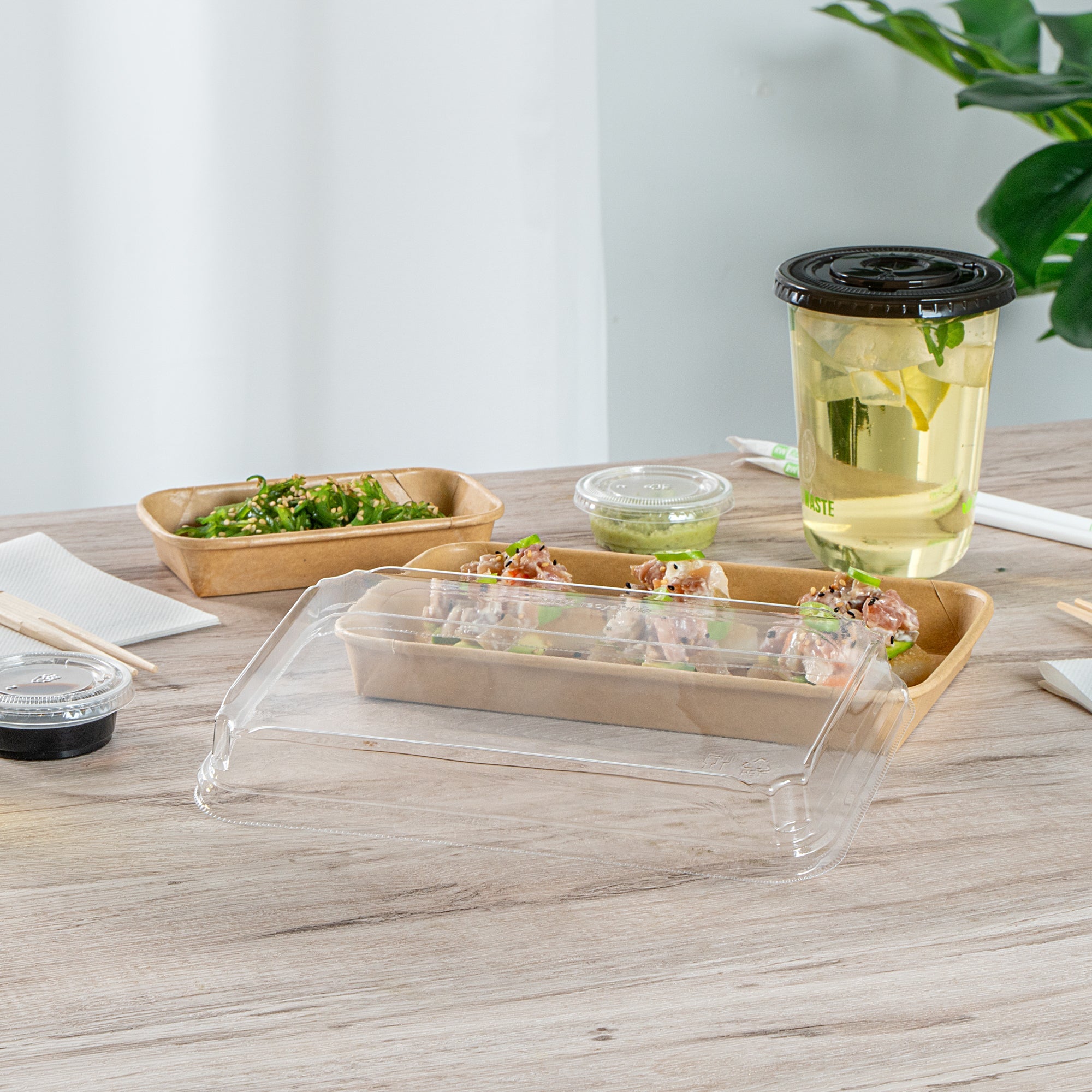 Matsuri Vision Clear PET Plastic Lid - Fits 15 oz Sushi Container, Anti-Fog - 50 count box